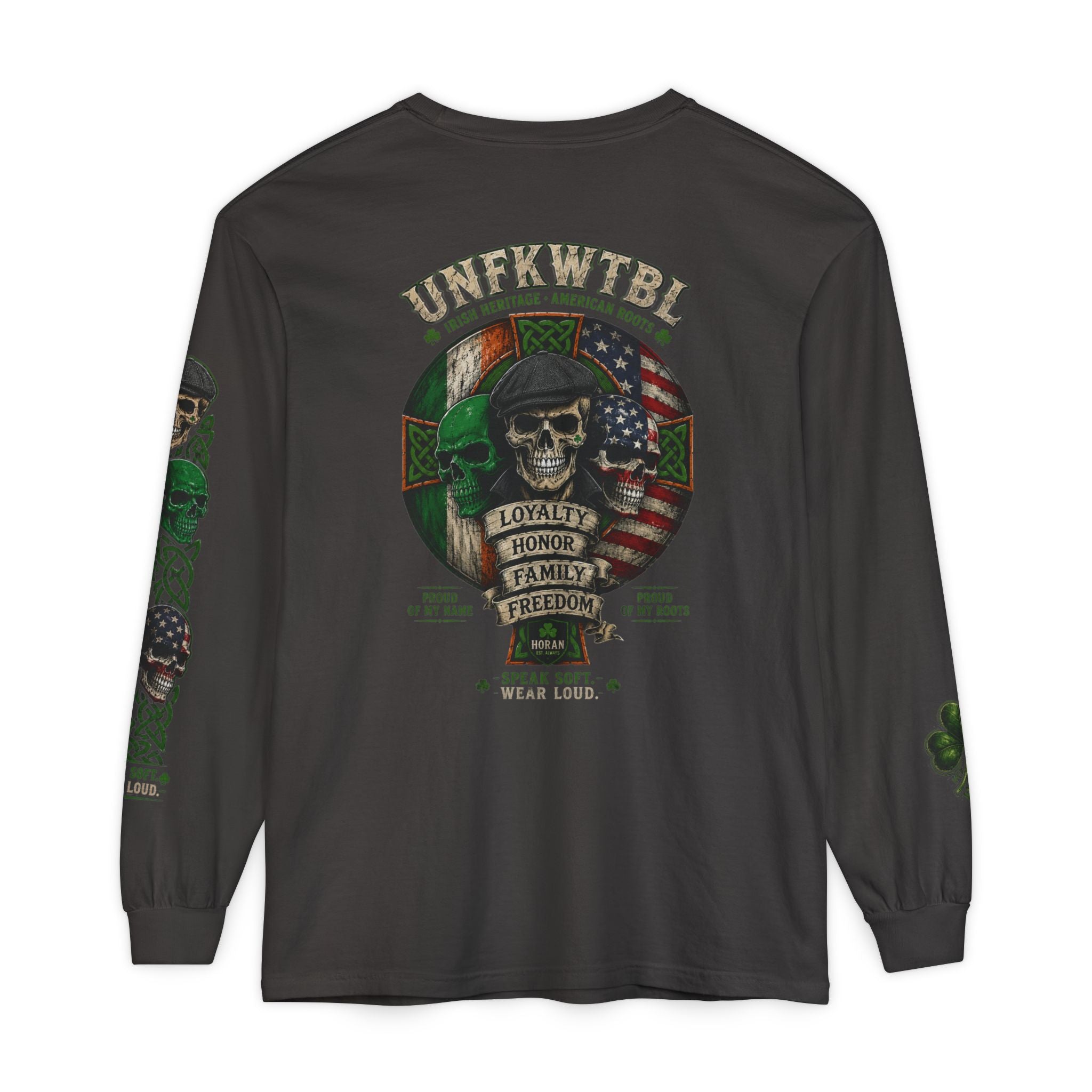 Skull & Flags Long Sleeve T-Shirt — Loyalty Honor Family Freedom