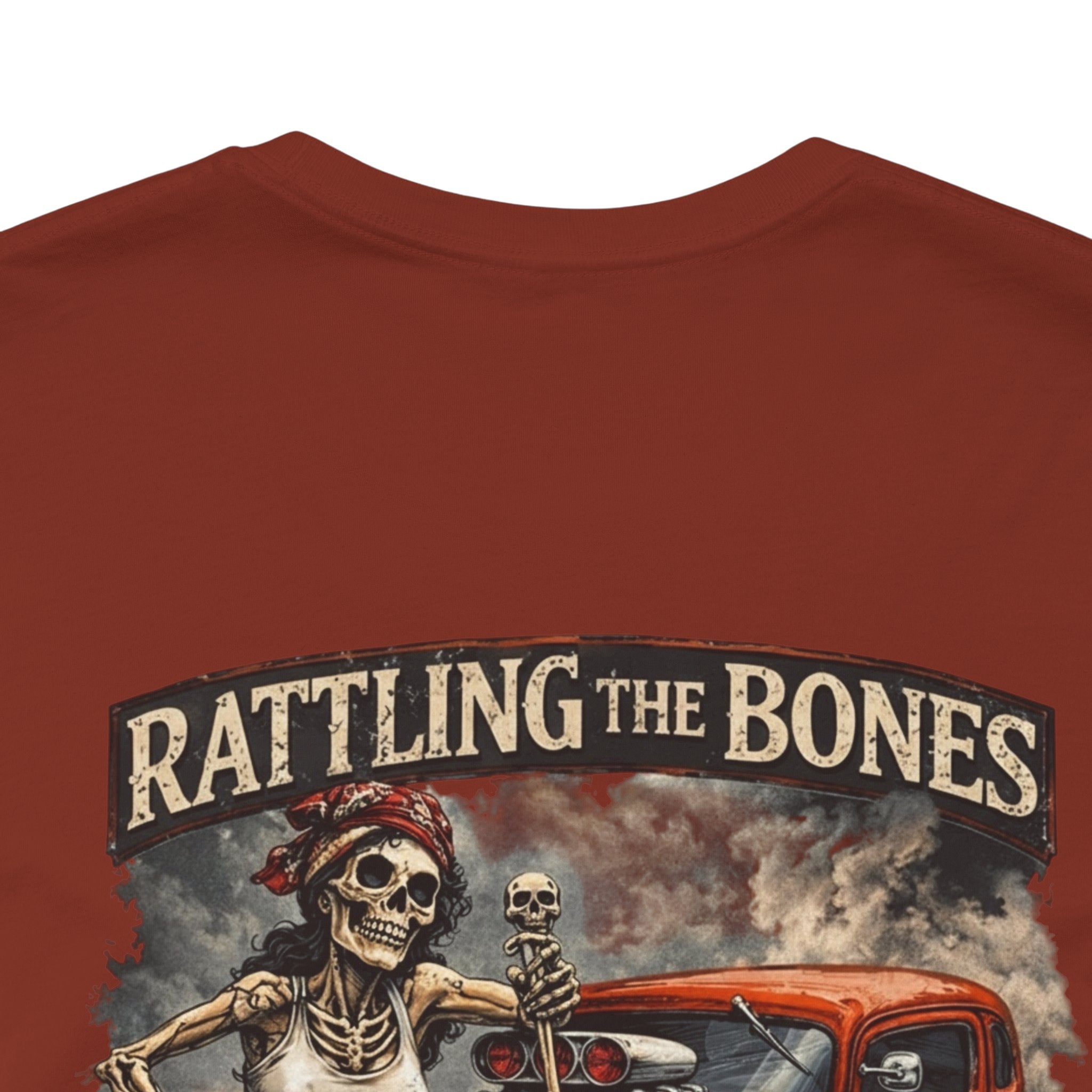 Rat Rod Skull Tee — "Rattling the Bones" Retro Hot Rod Graphic T-Shirt