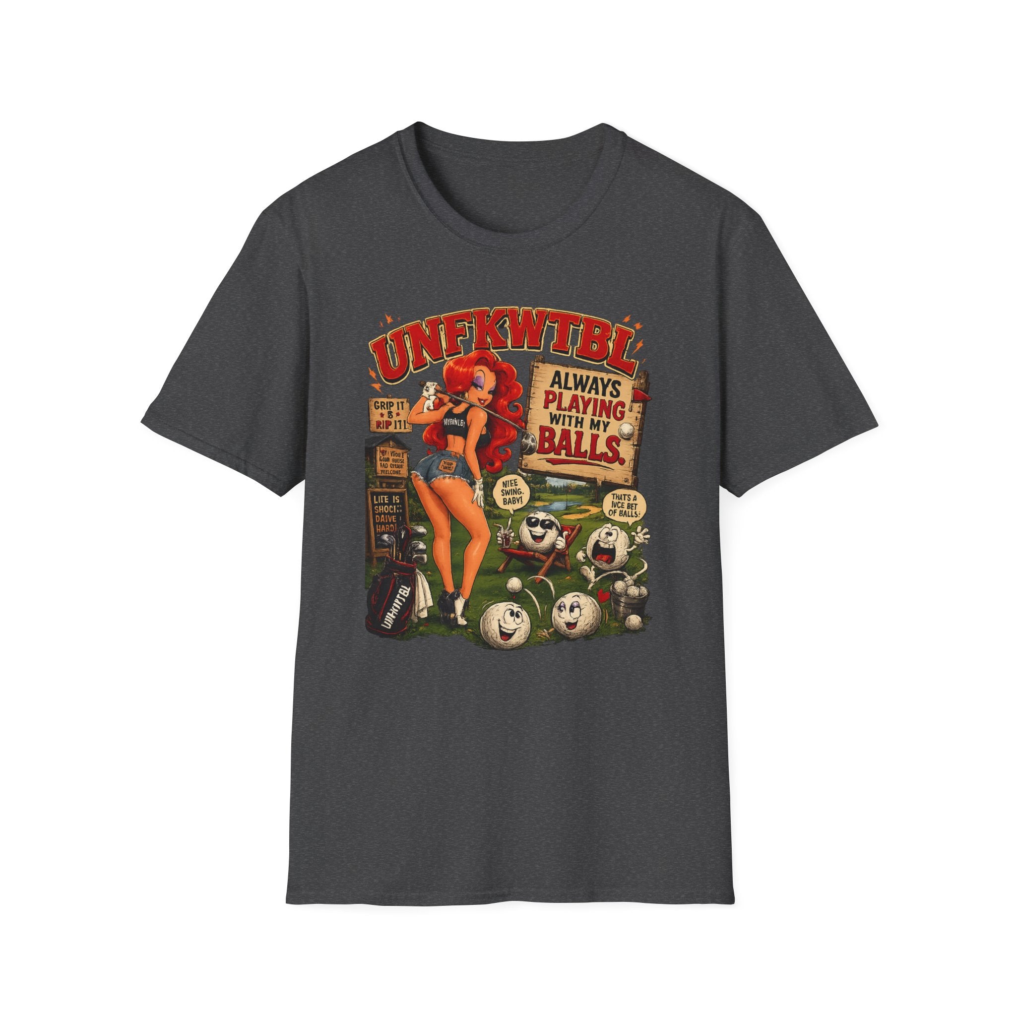 Retro Pin-Up Golf T-Shirt — "Always Playing With My Balls" Vintage Style