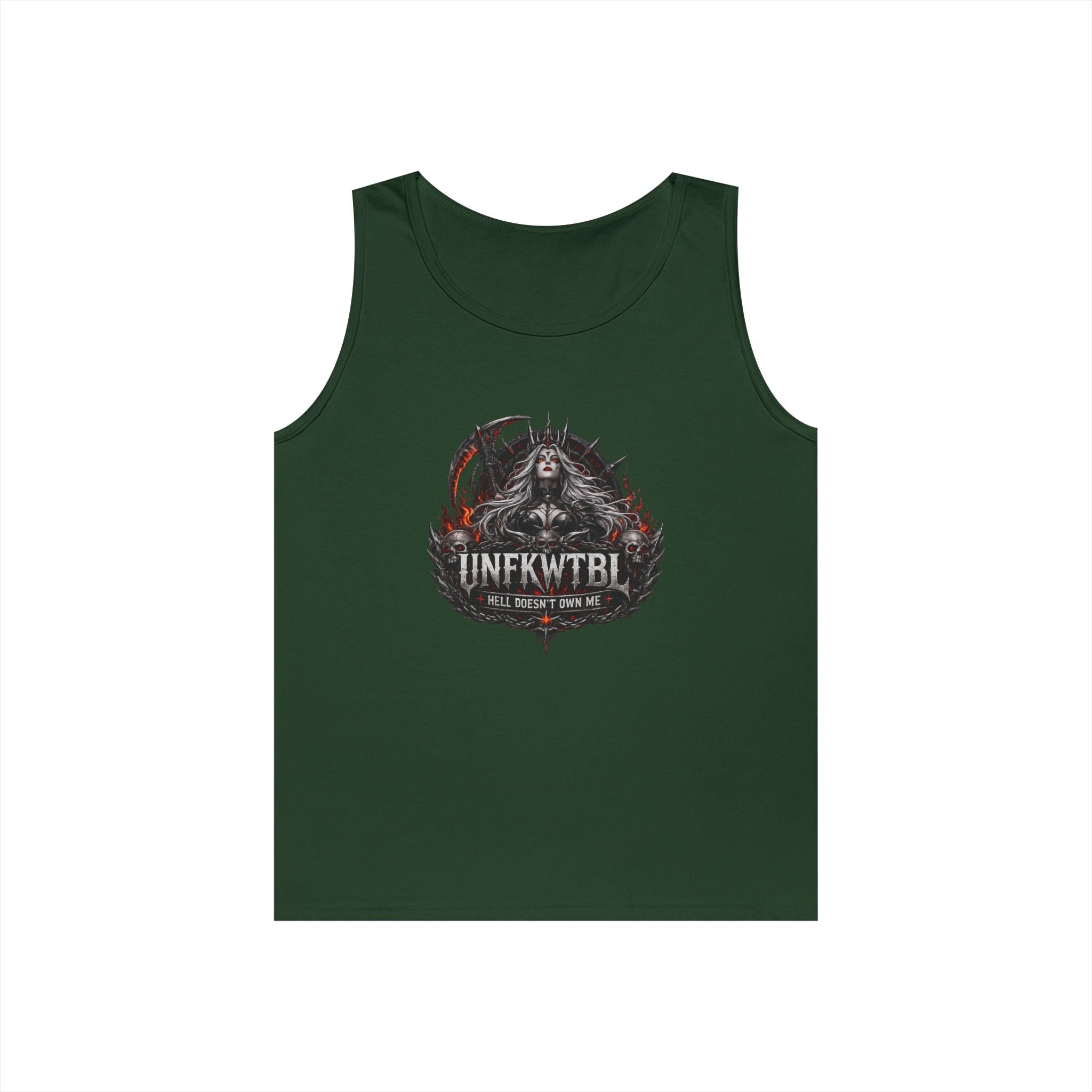 Gothic Skull Emblem Tank Top — 'UNFKWTBL' Dark Metal Graphic