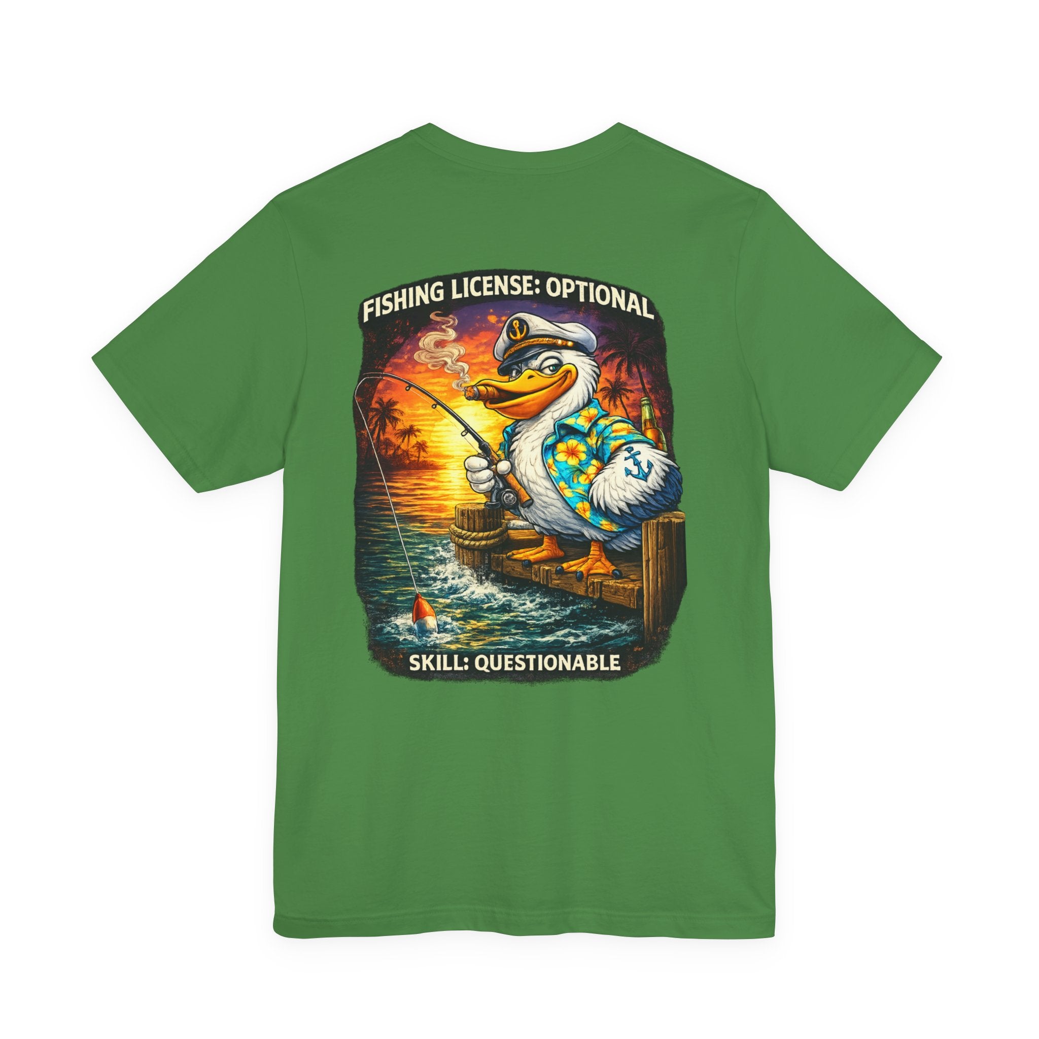 Fishing Duck T-Shirt — “Fishing License: Optional, Skill: Questionable” Graphic Tee