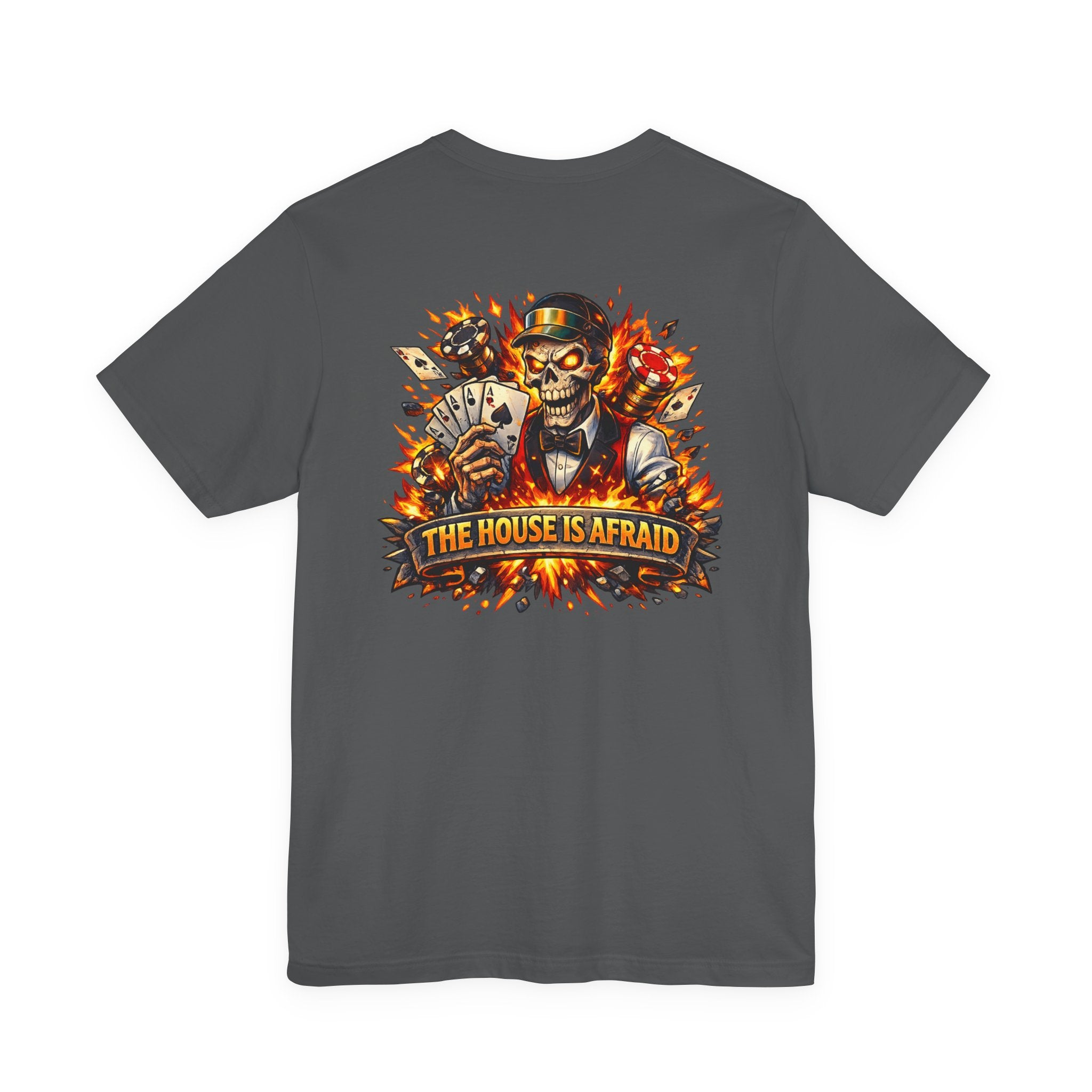 Poker Skull Tee — "The House Is Afraid" Graphic Playing Cards Shirt