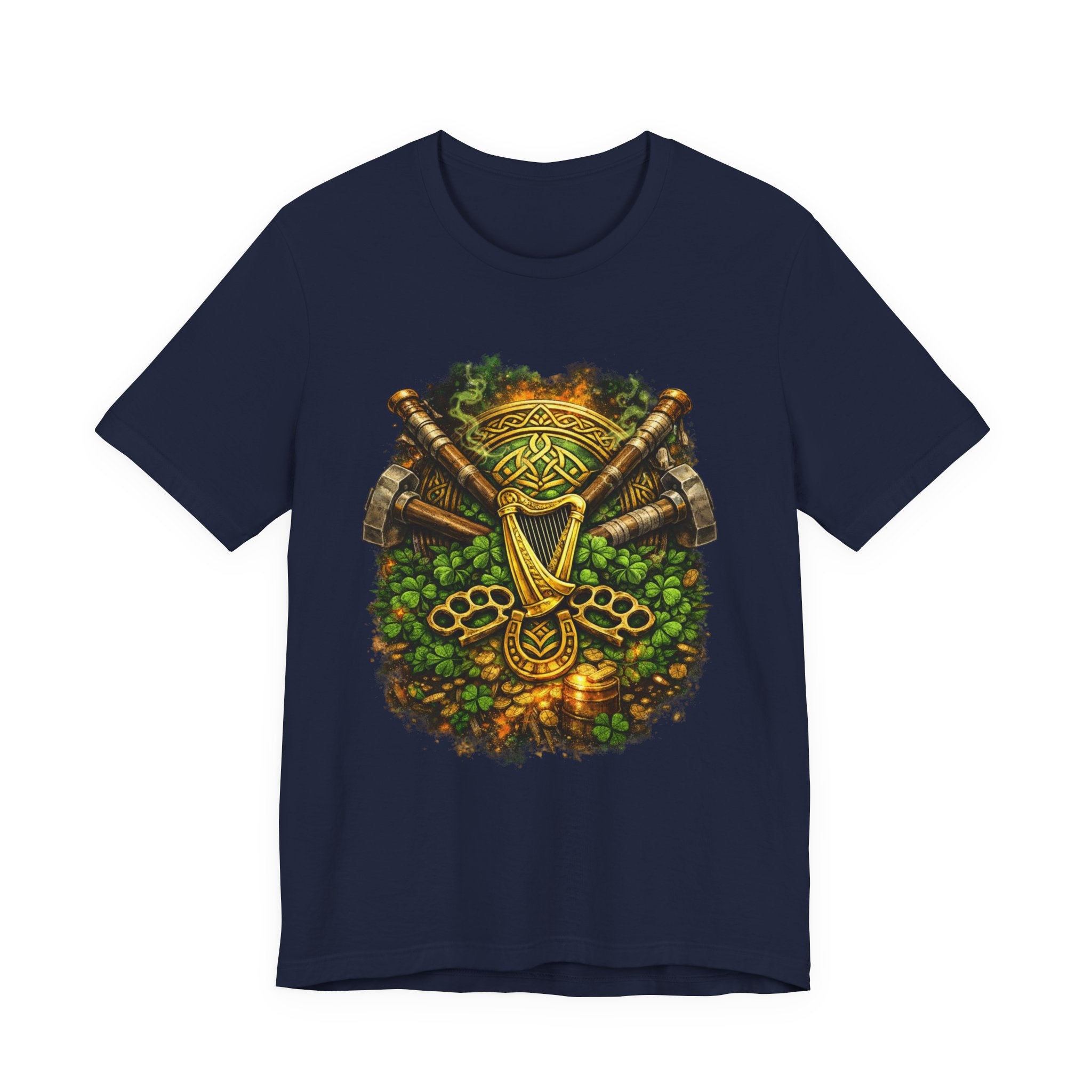 Celtic Harp & Axes T-Shirt — Irish Viking Shamrock Design