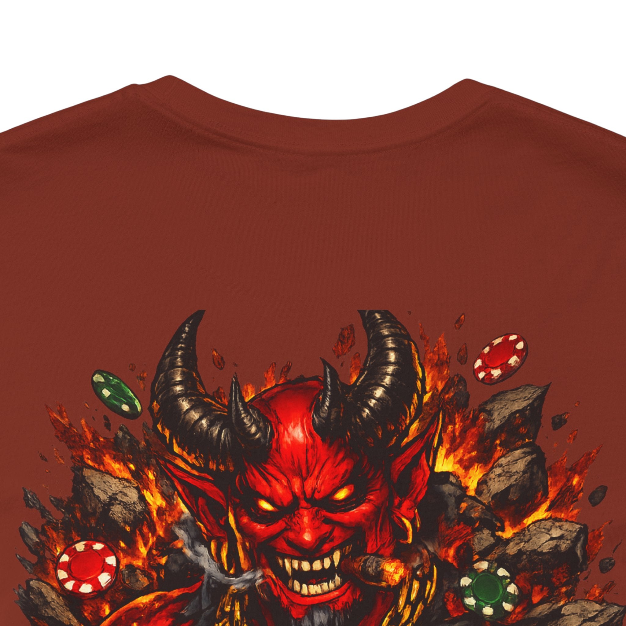 Devil Poker Tee — Fiery Demon Back Graphic T-Shirt