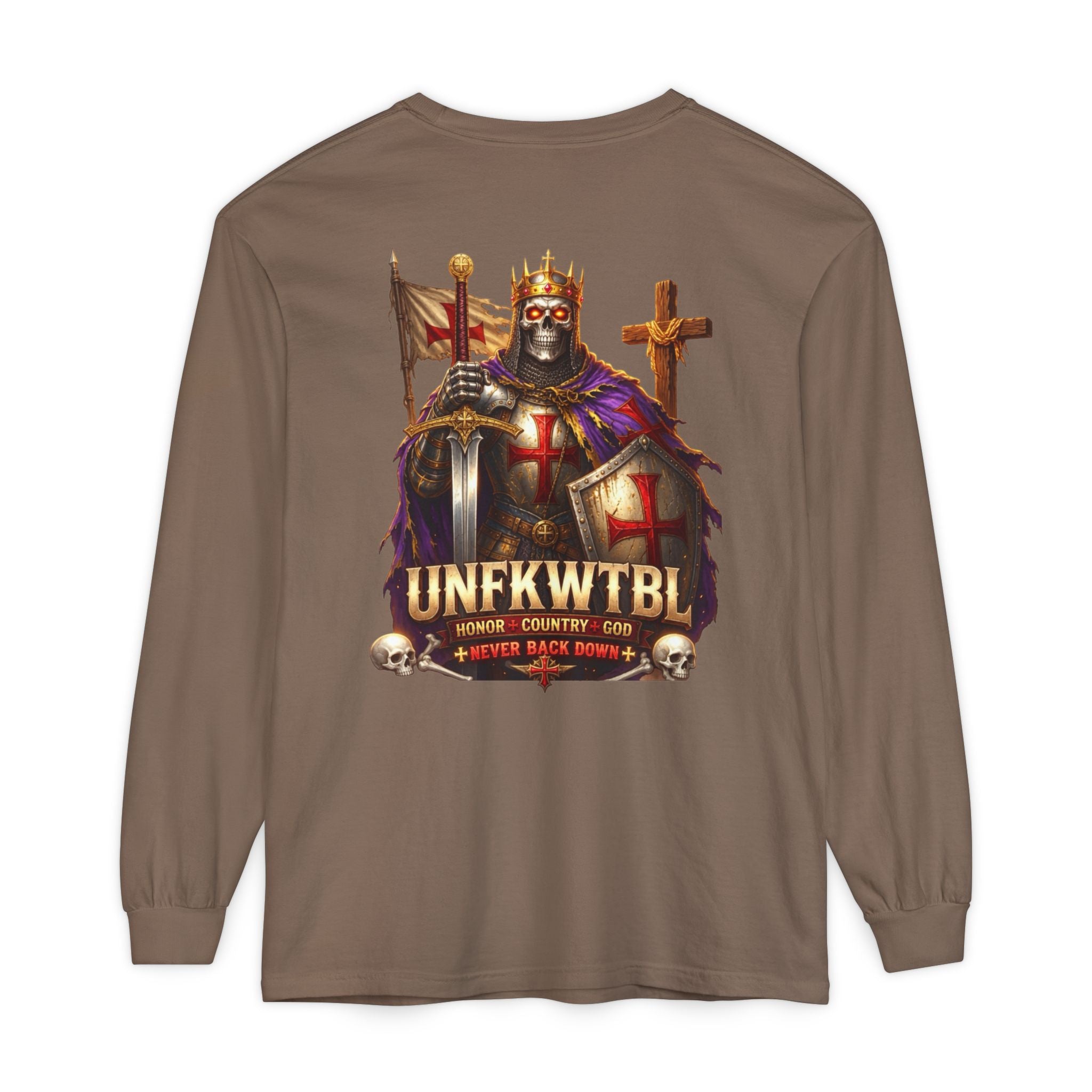 Crusader Knight Long Sleeve T-Shirt — 'UNFKWTBL' Vintage Medieval Graphic