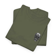 Celtic Skull Unisex Tee in olive green with heritage-inspired skull and cross design, made from soft, durable cotton.