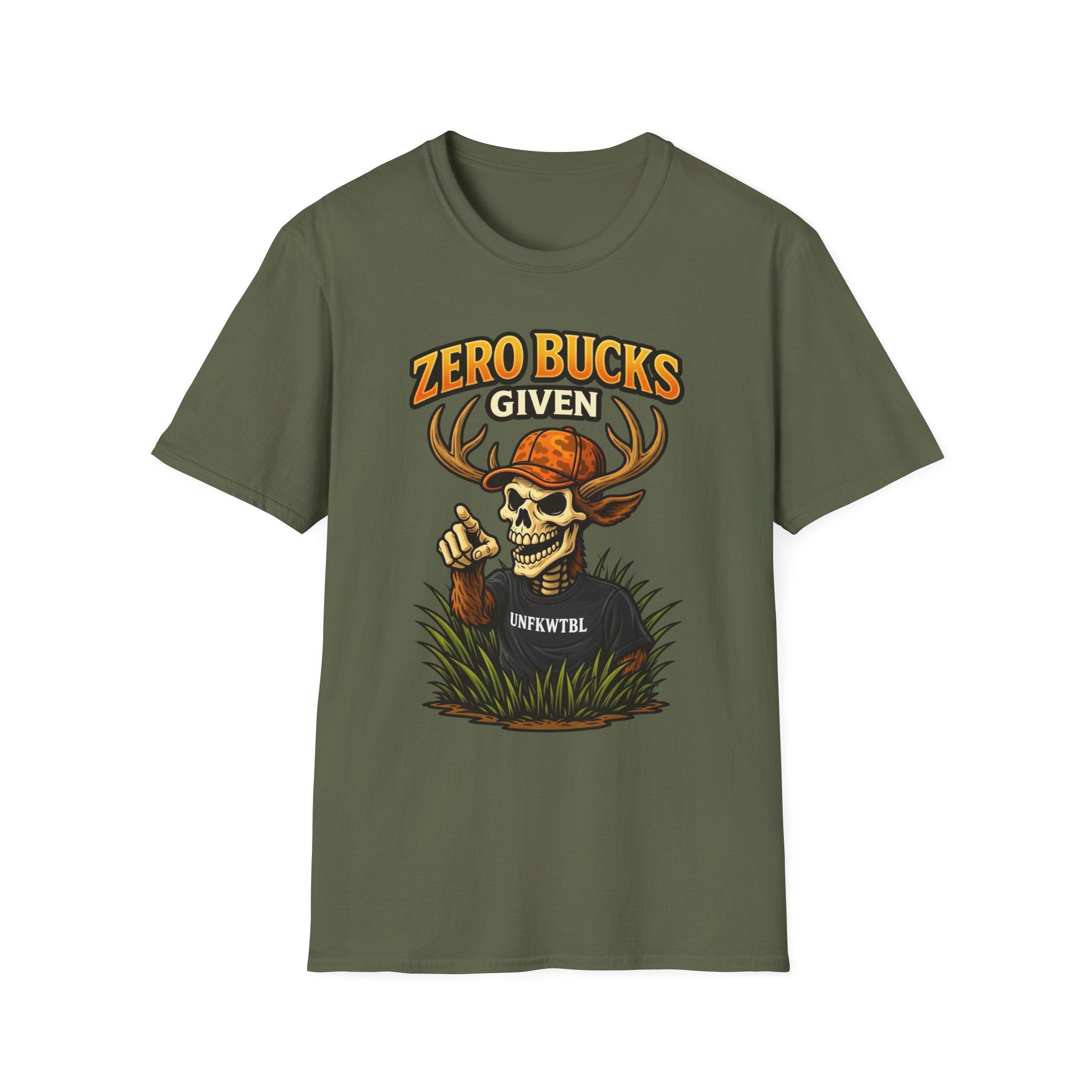 Zero Bucks Given Deer Skull T-Shirt — Funny Hunting Skull Tee