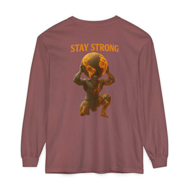 Atlas Stay Strong long sleeve tee with durable cotton fabric and ribbed cuffs