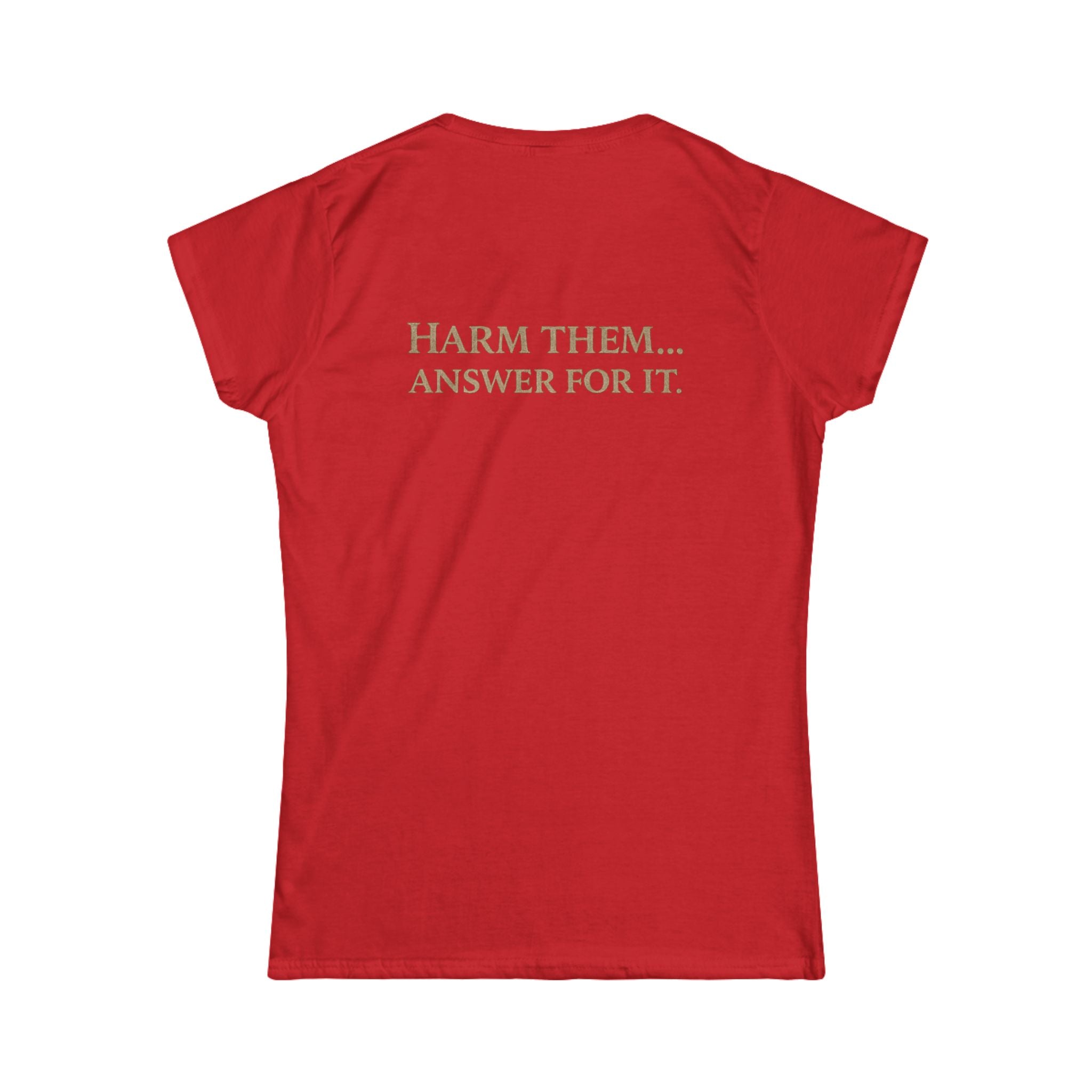 Protect the Innocent Skull Tee — “Harm Them… Answer For It.” Graphic Women’s Shirt