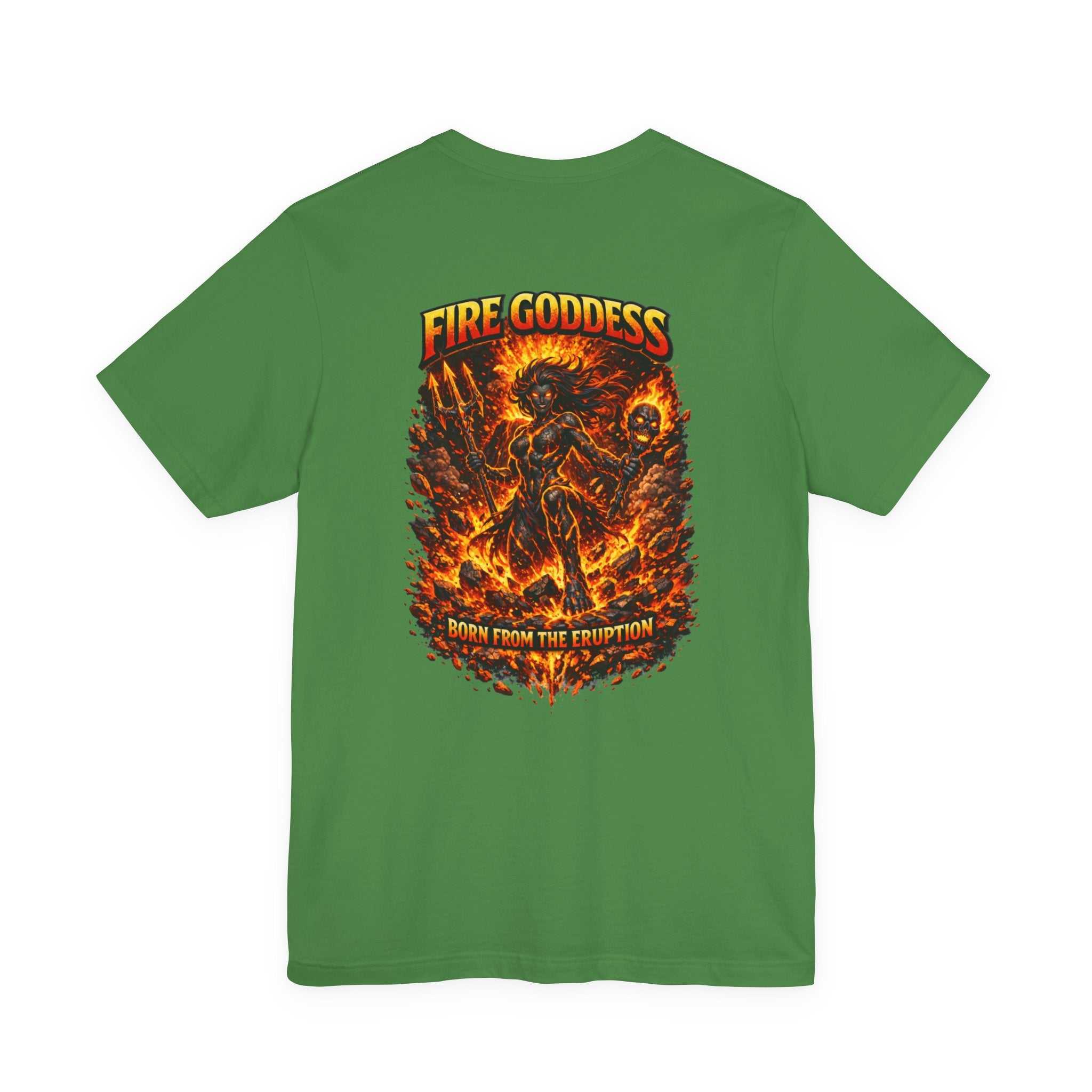 Fire Goddess Graphic Tee — 'Born From the Eruption' Band/Metal Style T-Shirt