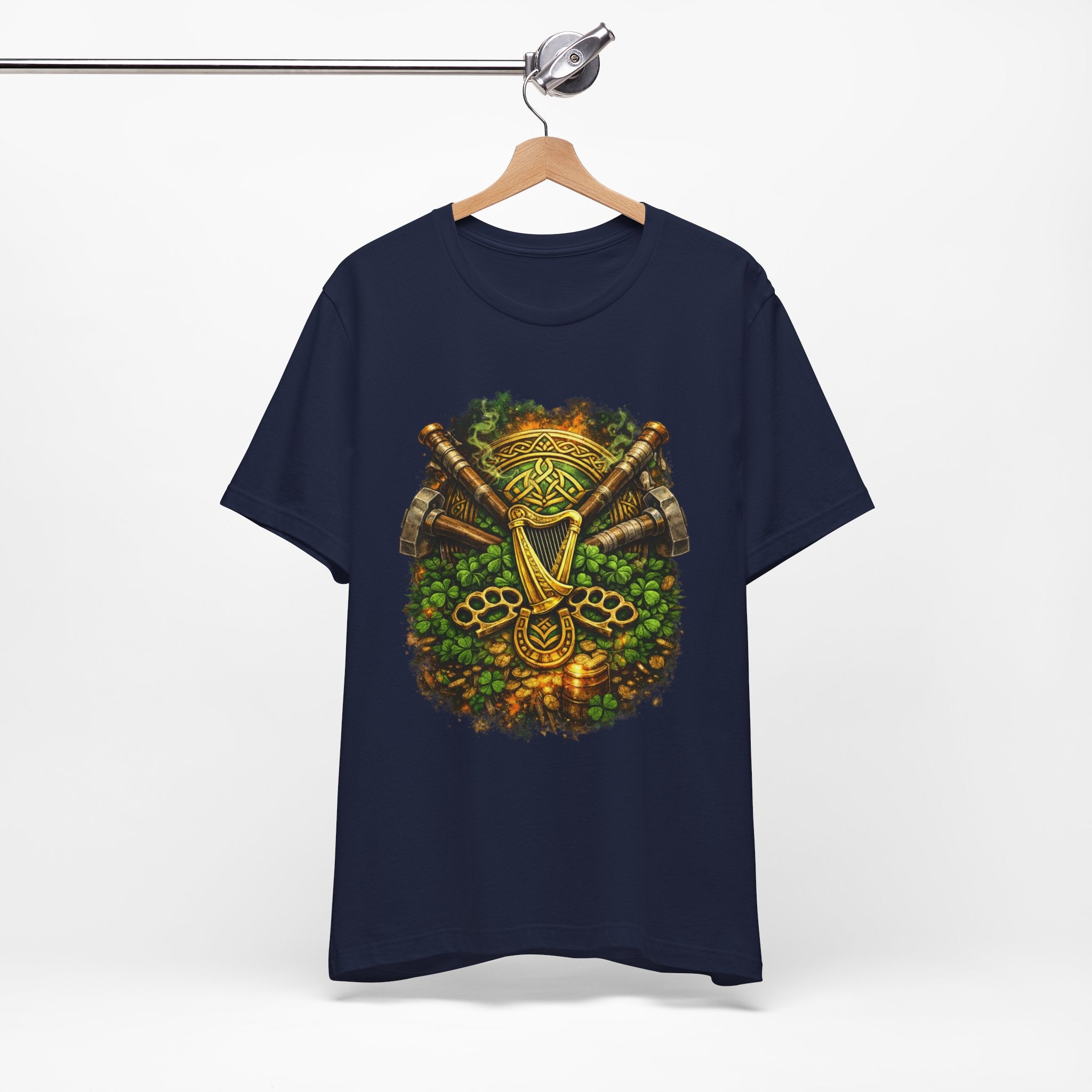 Celtic Harp & Axes T-Shirt — Irish Viking Shamrock Design