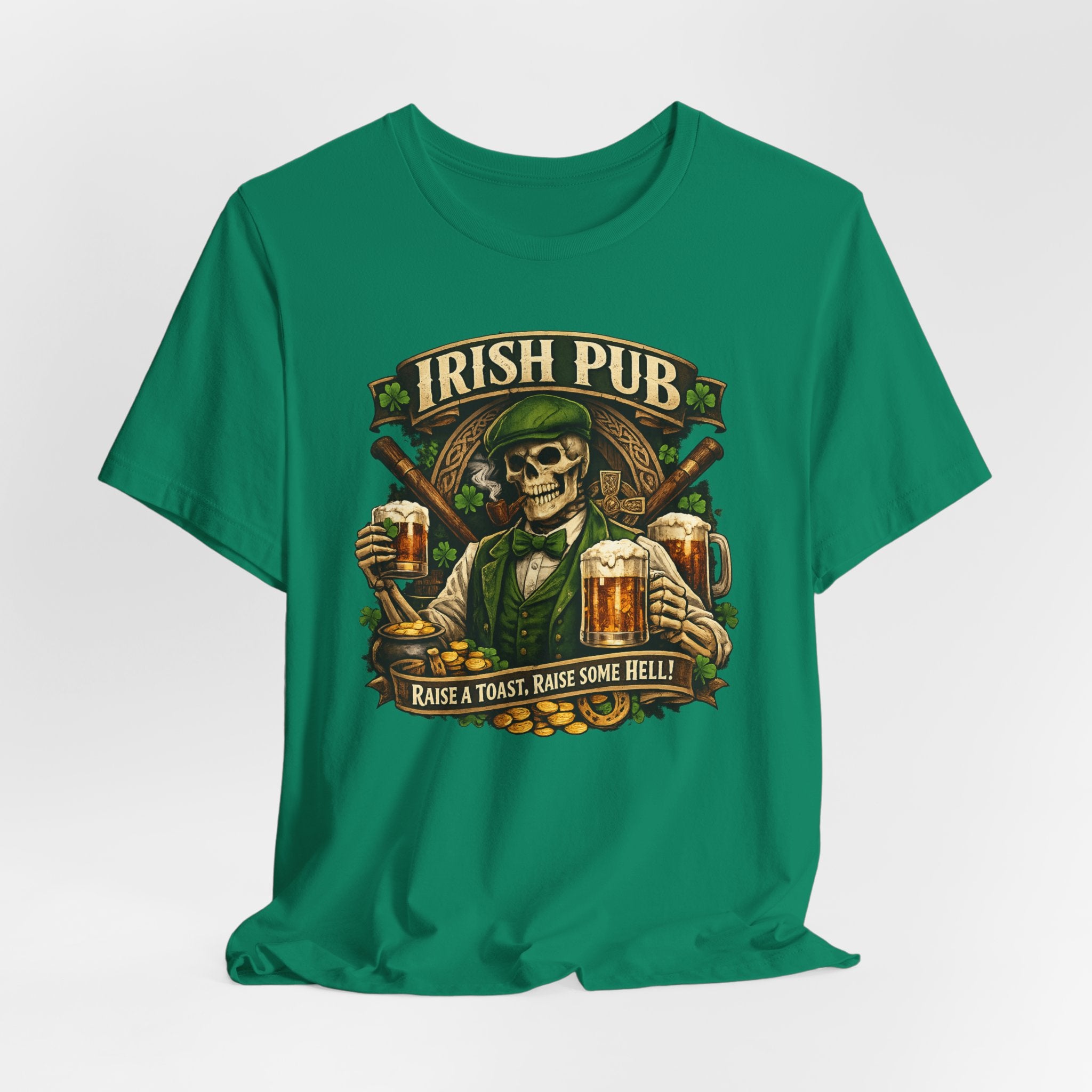 Irish Pub Skull T‑Shirt — "Raise a Toast, Raise Some Hell" St. Patrick’s Day Tee