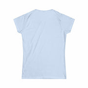 Light blue women's tee back view semi-fitted casual shirt with ribbed collar and short sleeves