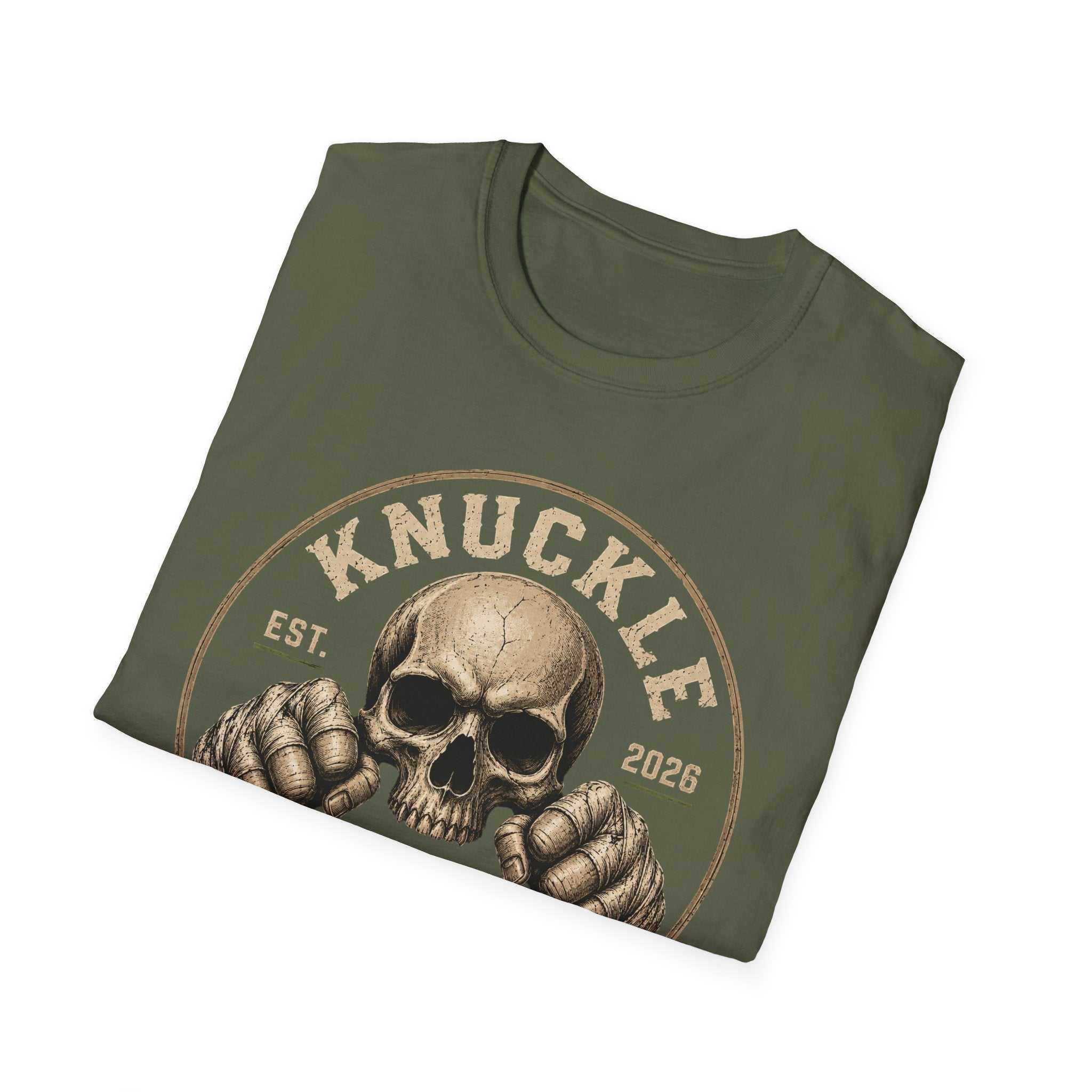 Knuckle Down Skull T-Shirt — Vintage Fighting Fist Design