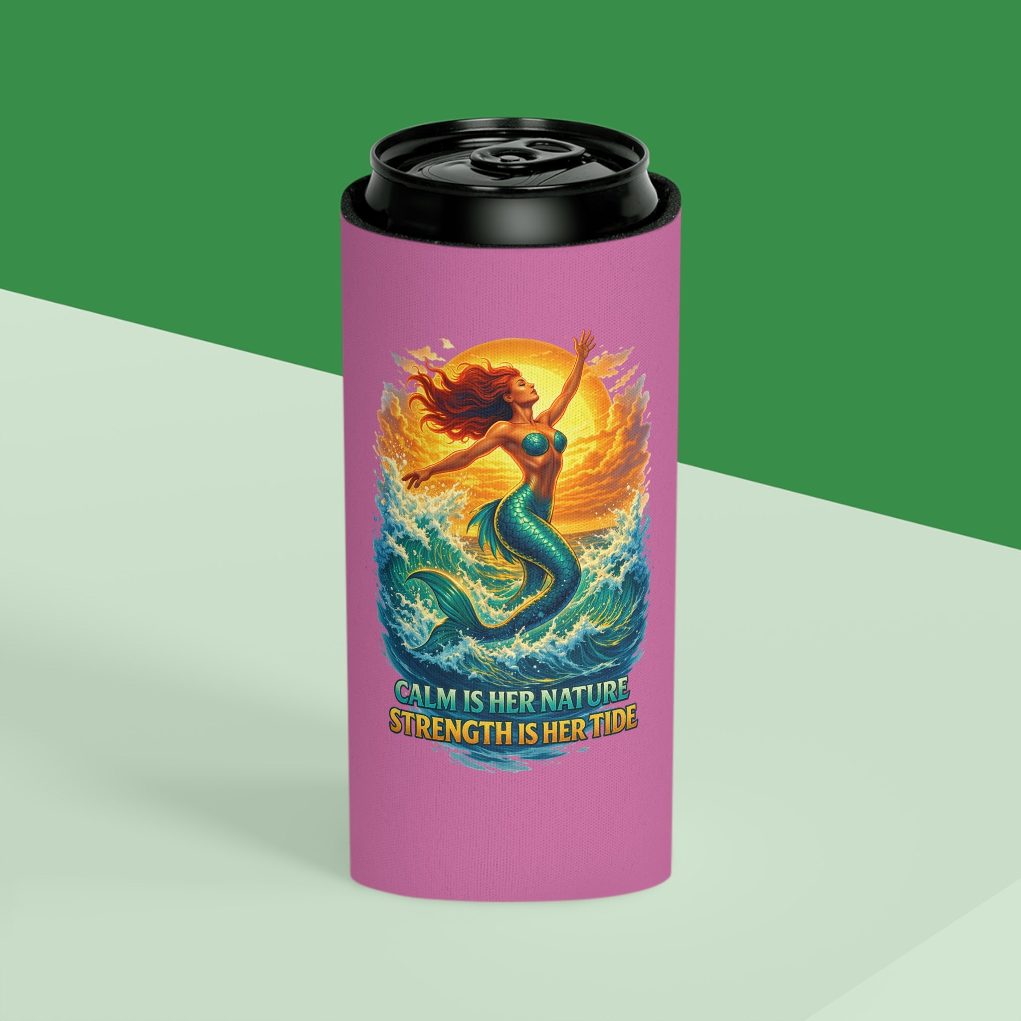 Can Cooler — Mermaid "Calm Is Her Nature, Strength Is Her Tide" & "Stay Cold" Beverage Koozie