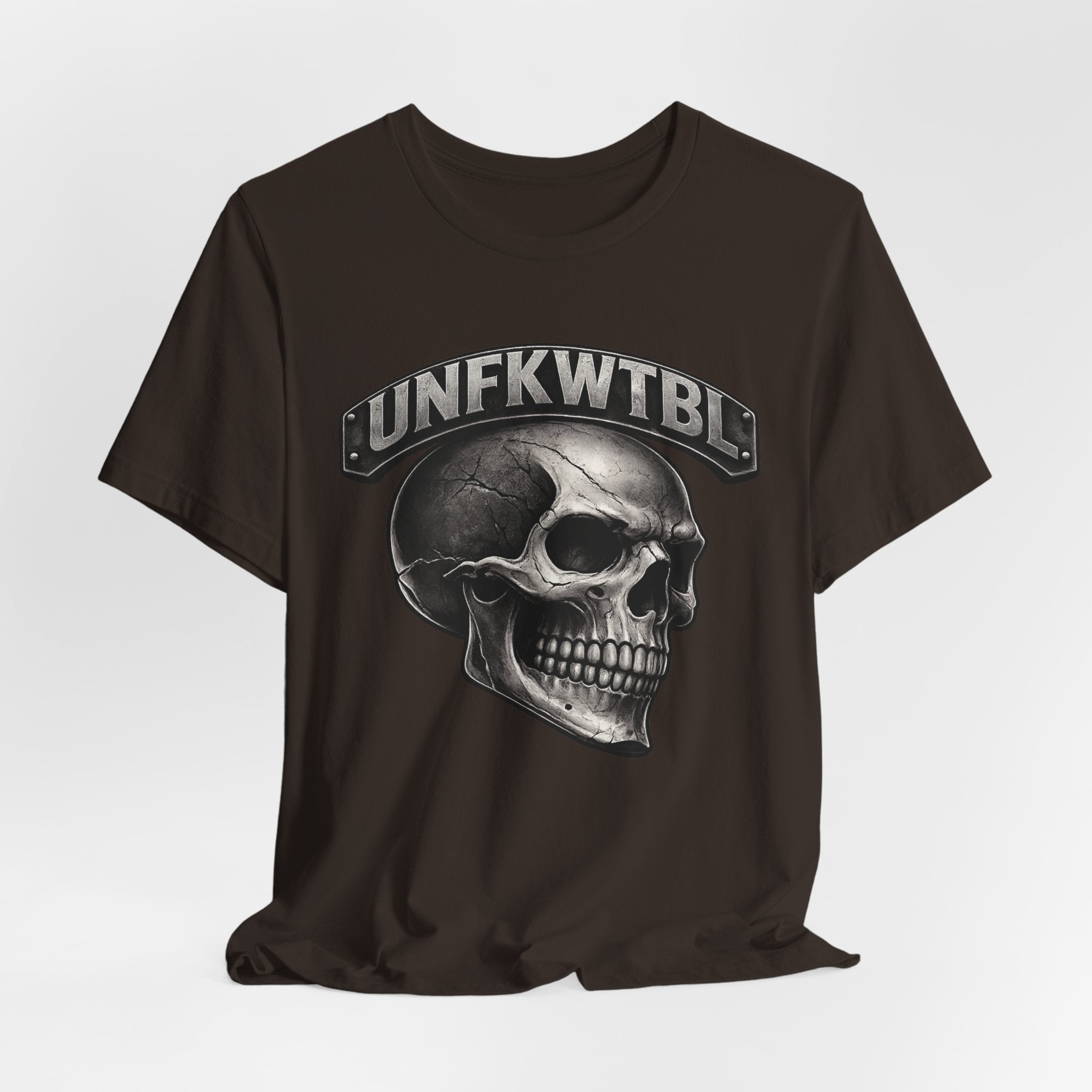 Skull Graphic Tee with 'UNFKWTBL' Banner — Gothic Skull T-Shirt