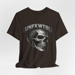 Skull Graphic Tee with 'UNFKWTBL' Banner — Gothic Skull T-Shirt