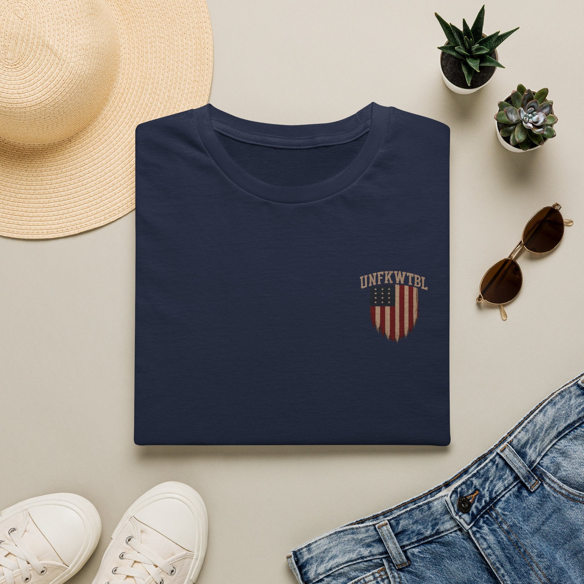 Unfkwtfl Flag Shield T-Shirt — Vintage American Patriotic Tee