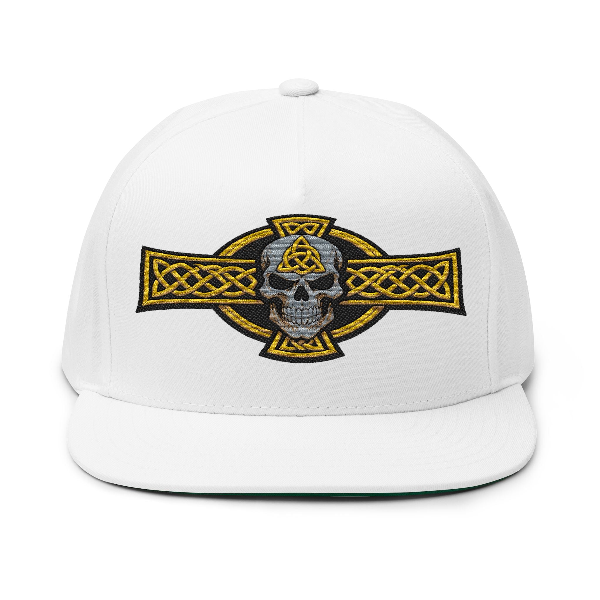Celtic Skull Embroidered Flat Bill Cap — Viking Knot Snapback Hat