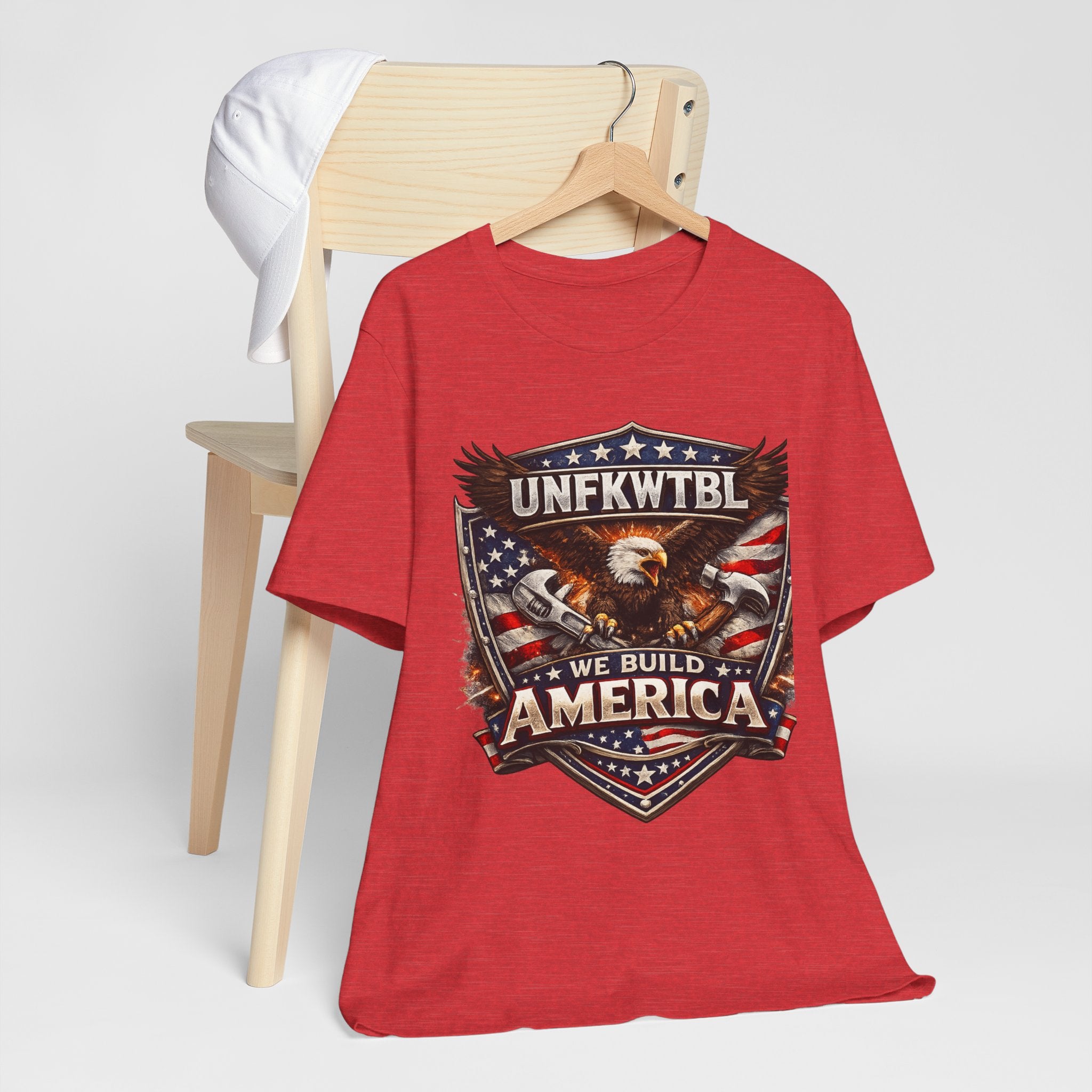 We Build America T-Shirt — Patriotic Eagle Flag Graphic Tee (UNFKWTBL)