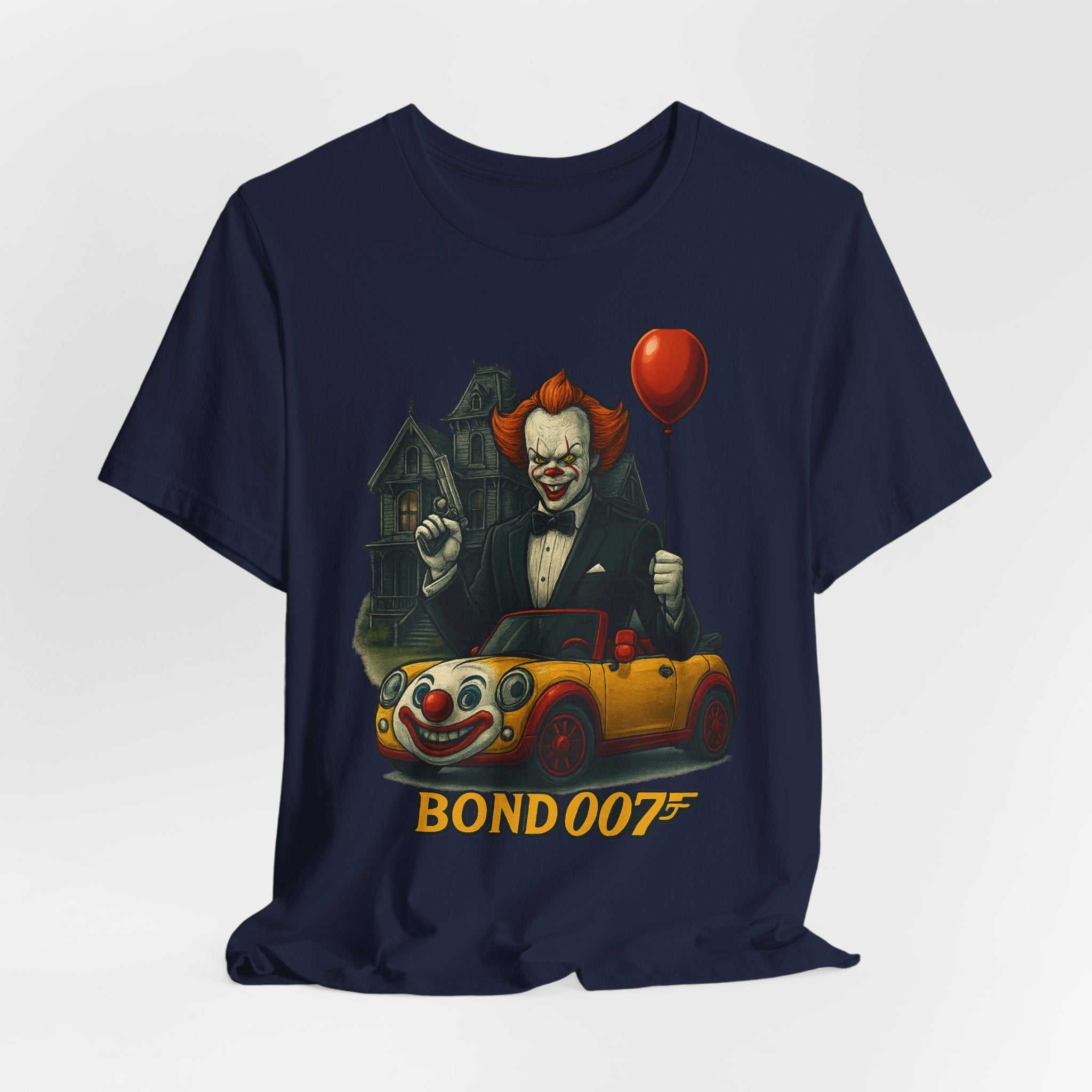 Clown Spy Thriller Tee — "Bond 007" Horror Car Balloon Graphic T-Shirt