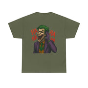 UNFKWTBL JOKER t-shirt with green hair Joker laughing graphic on olive green fabric