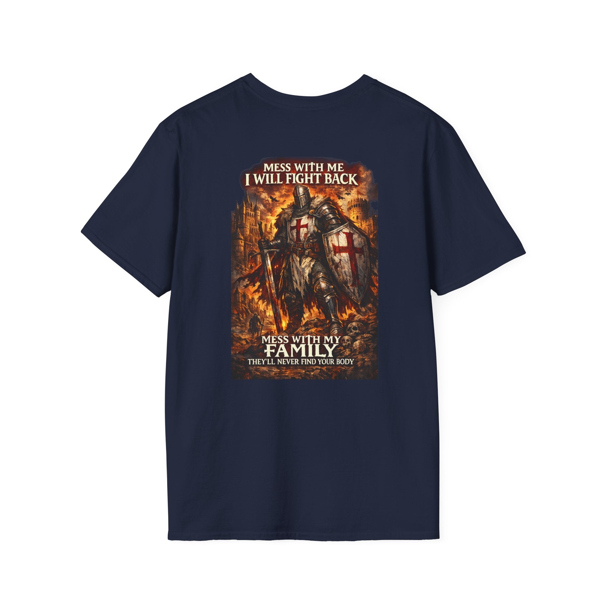 Medieval Knight Crest T‑Shirt — 'UNFKWTBL' Vintage Crusader Emblem