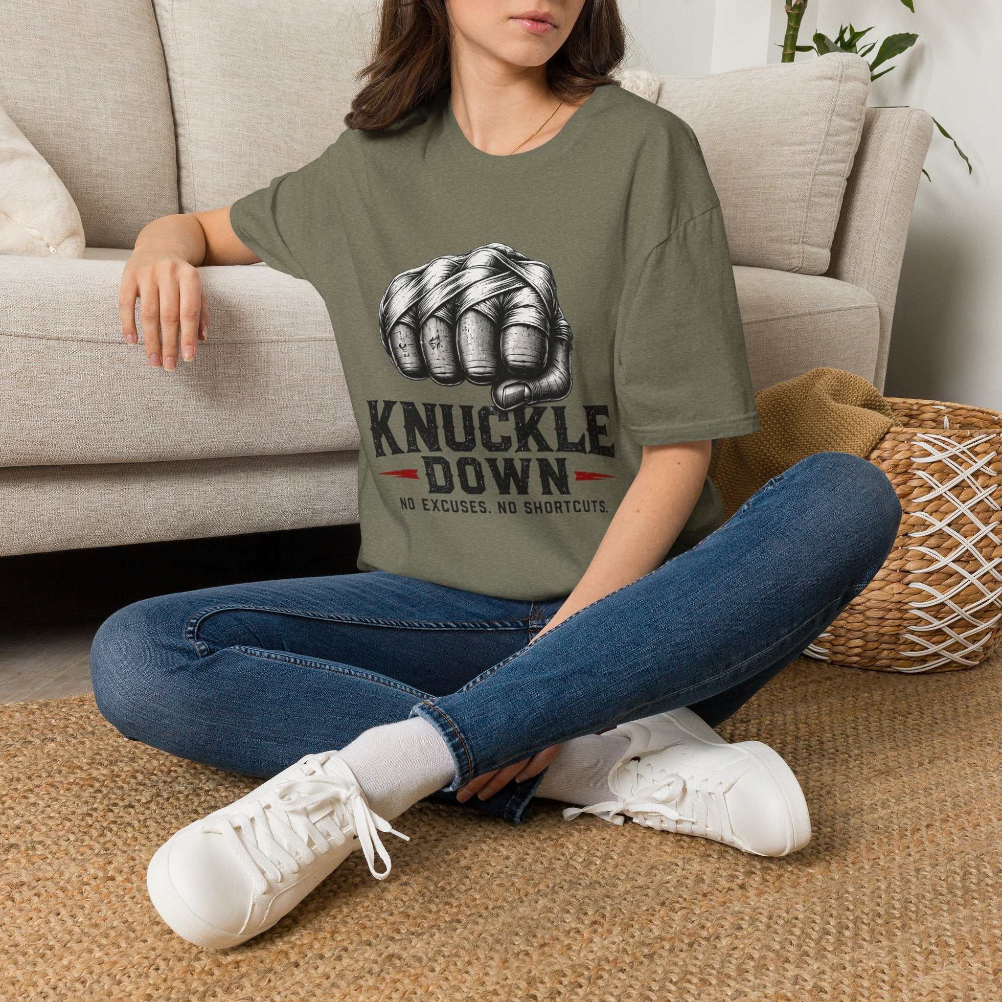 T-Shirt — Knuckle Down Fist Graphic Tee (No Excuses, No Shortcuts)