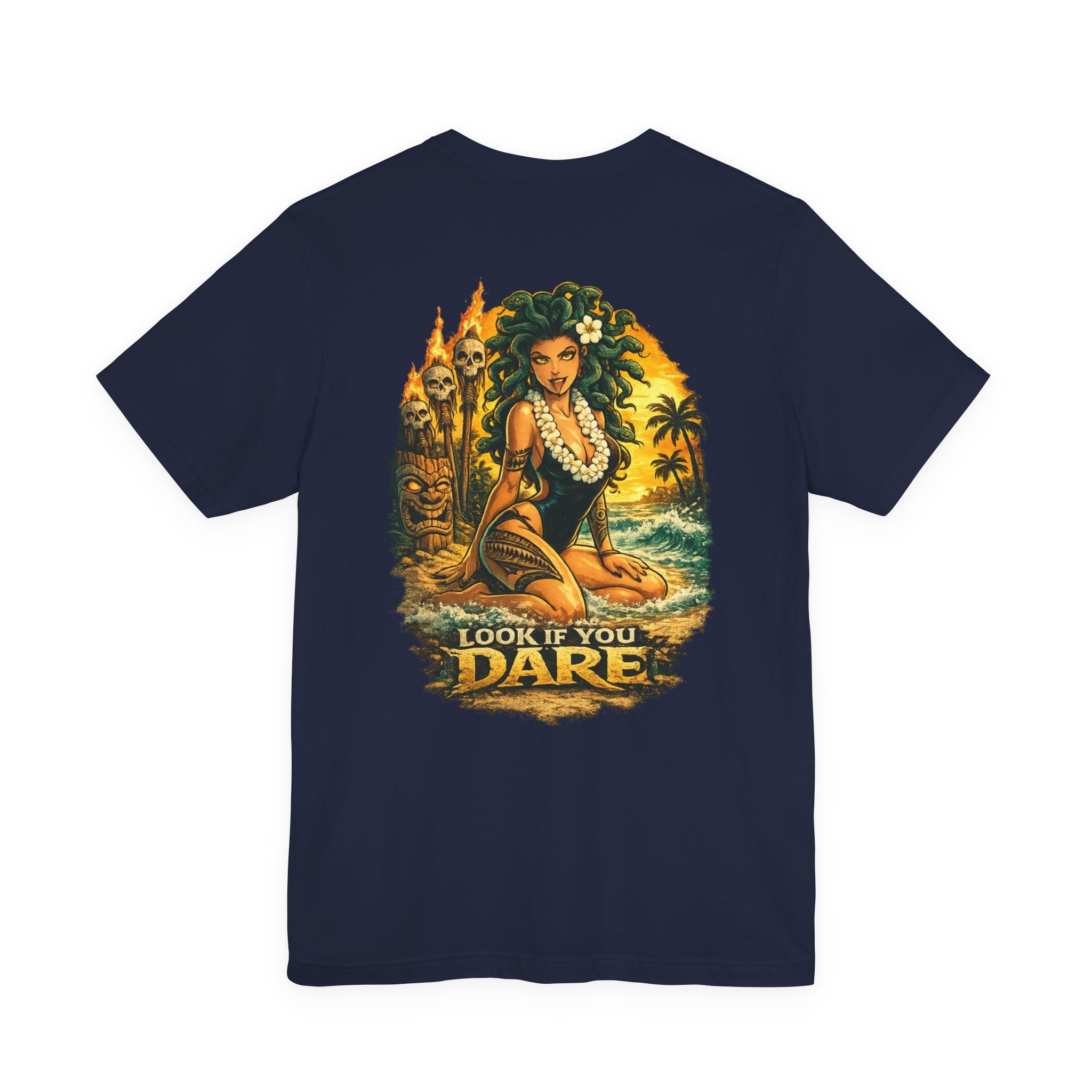 T-Shirt — Vintage Hawaiian Pinup “Look If You Dare” Tropical Surf Tee