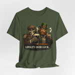 Loyalty Over Luck St. Patrick’s Tee — Vintage Leprechaun & Skeleton Pub Graphic T‑Shirt