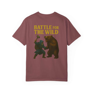 Unisex Adventure Battle T-Shirt with wildlife graphic, camping and nature theme, casual outdoor style for dads and friends