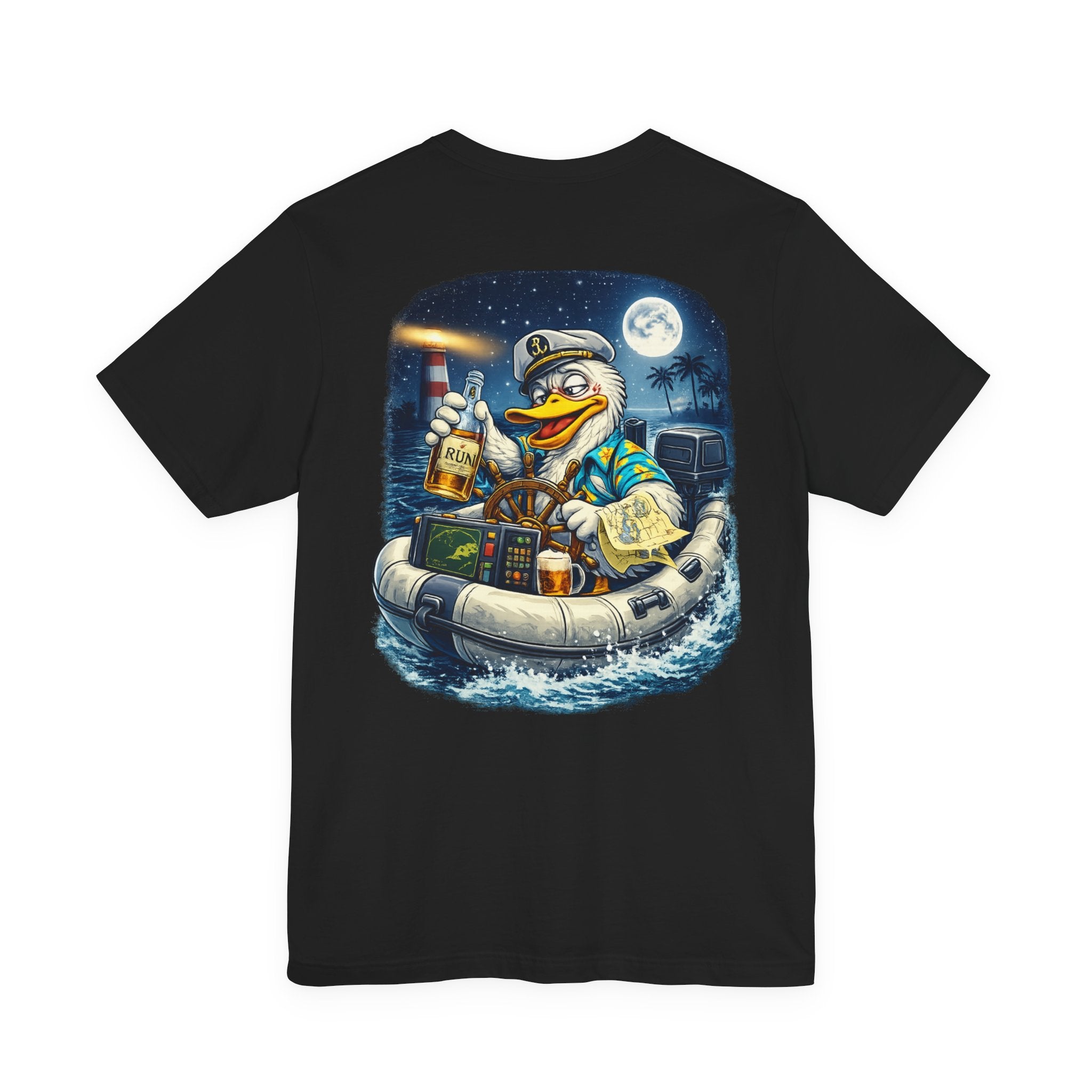 Duck Captain Graphic Tee — Sailor Duck Drinking Rum Retro Beach Shirt