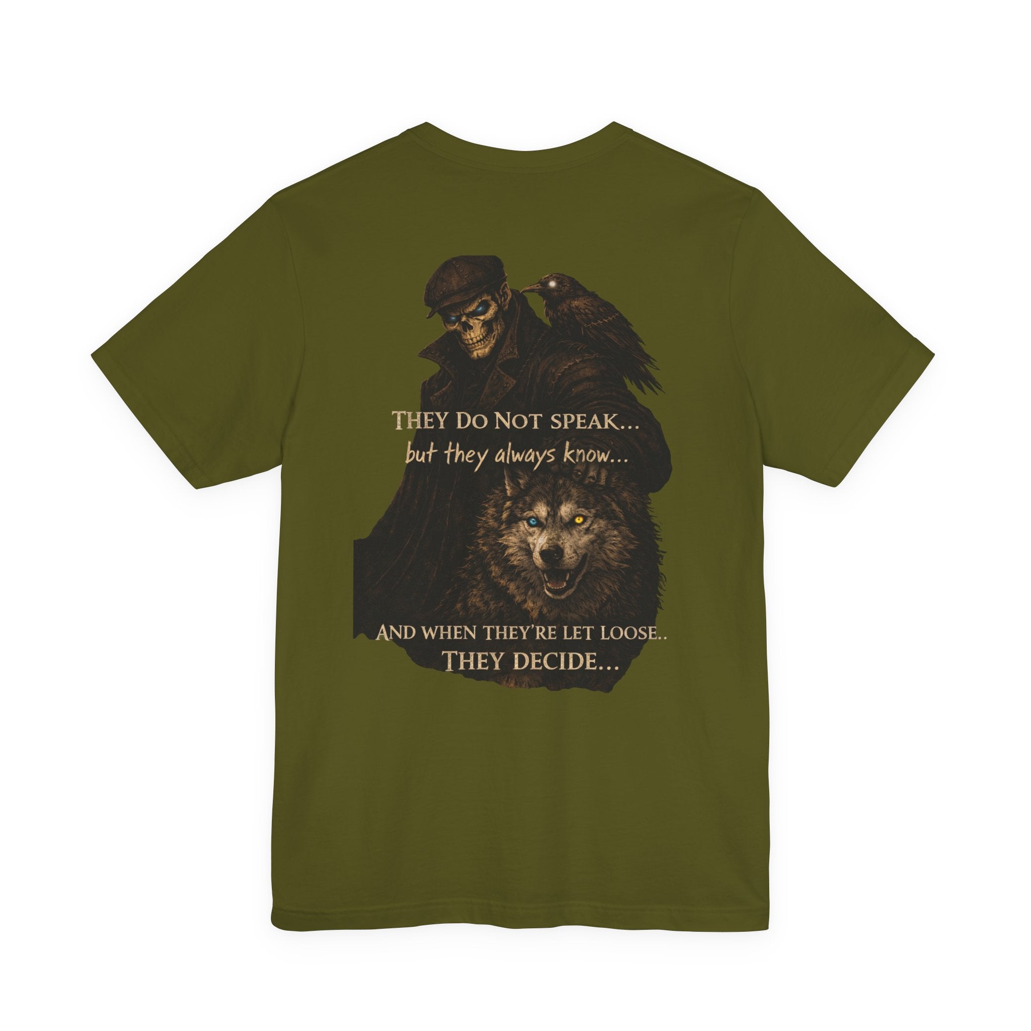 Raven & Wolf Graphic Tee — "They Do Not Speak...They Decide" Gothic Crewneck