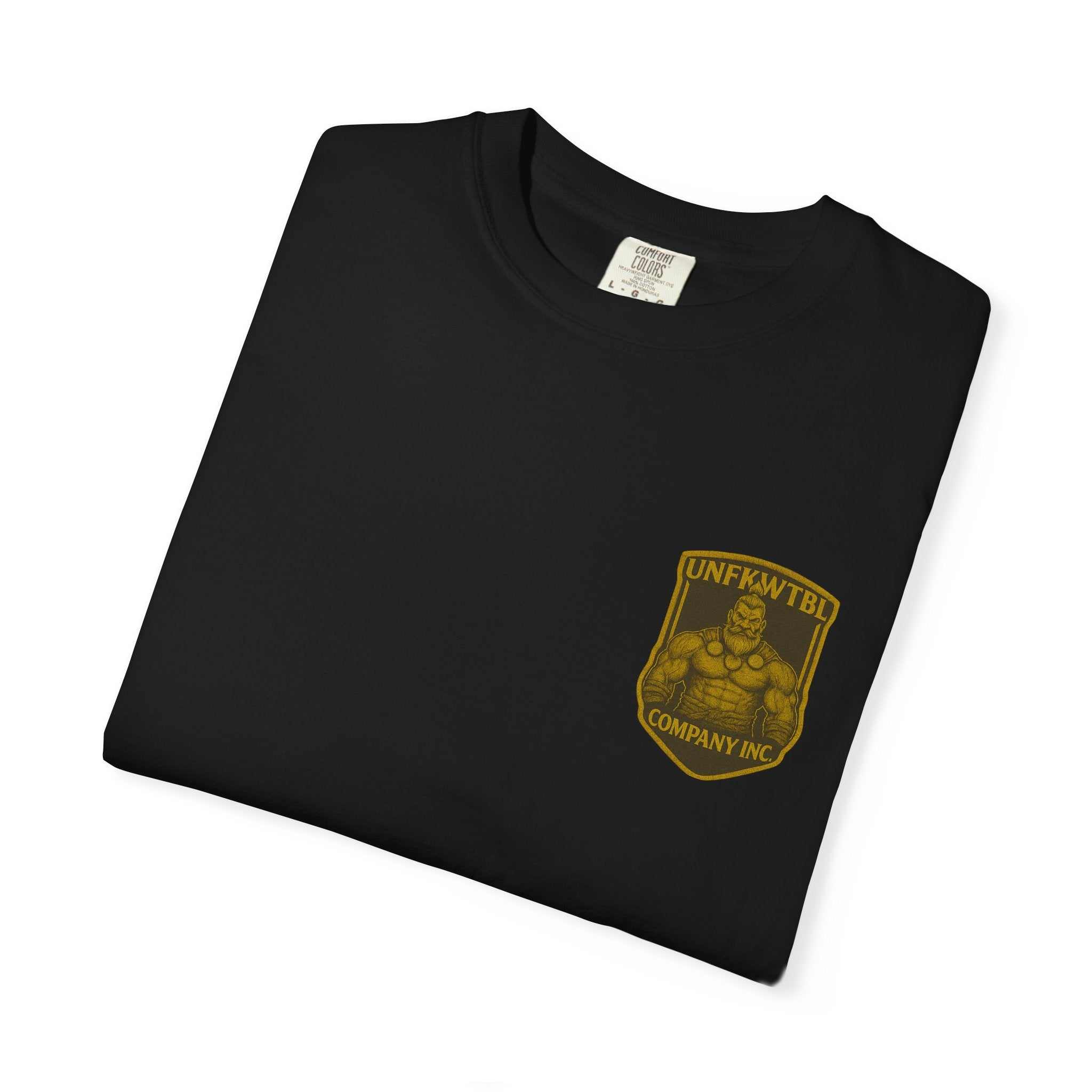 Black Odin All Father unisex t-shirt with gold graphic and crew neckline, available in sizes S to 4XL