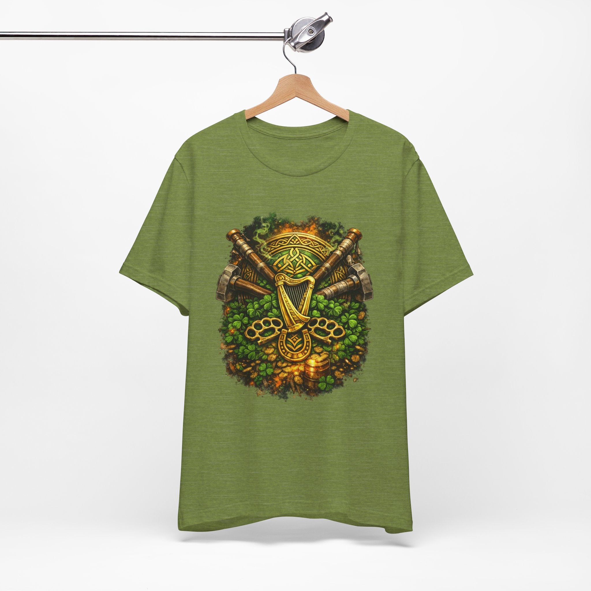 Celtic Harp & Axes T-Shirt — Irish Viking Shamrock Design