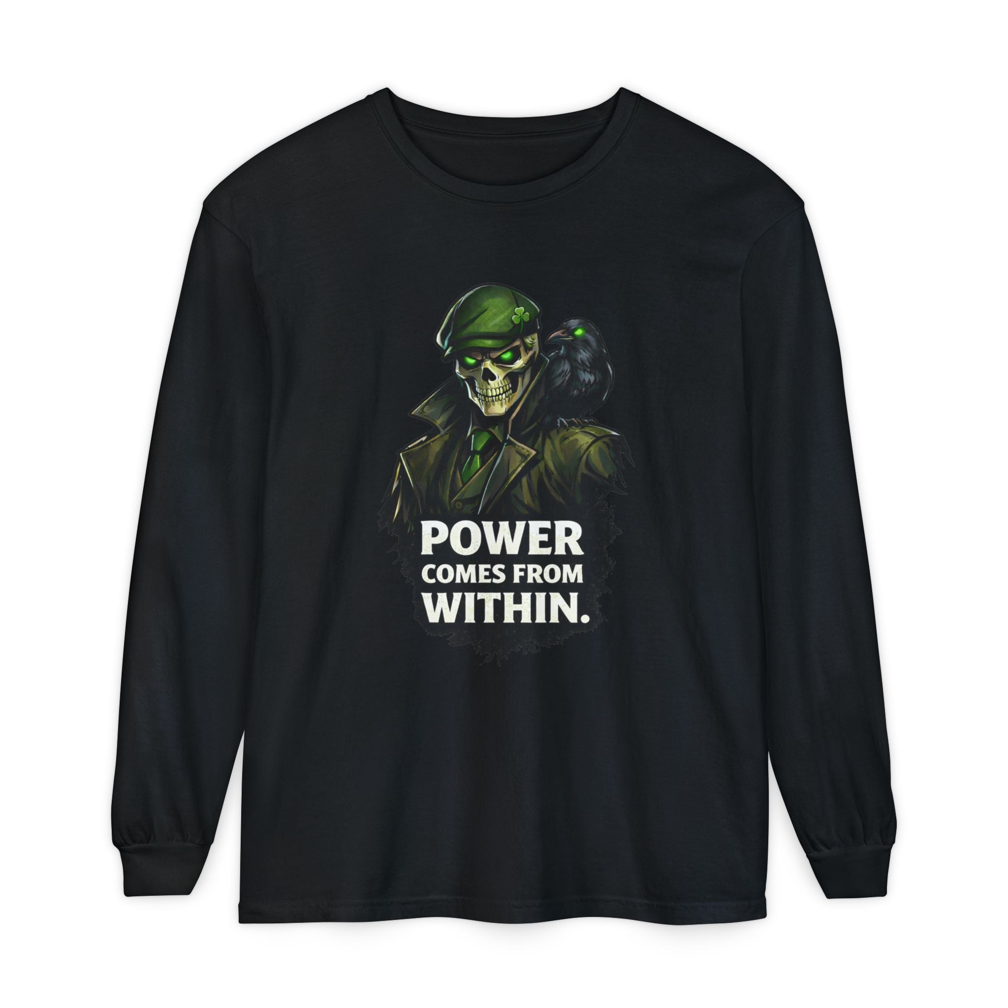 Long Sleeve T-Shirt — 'Power Comes From Within' Skull Soldier Graphic