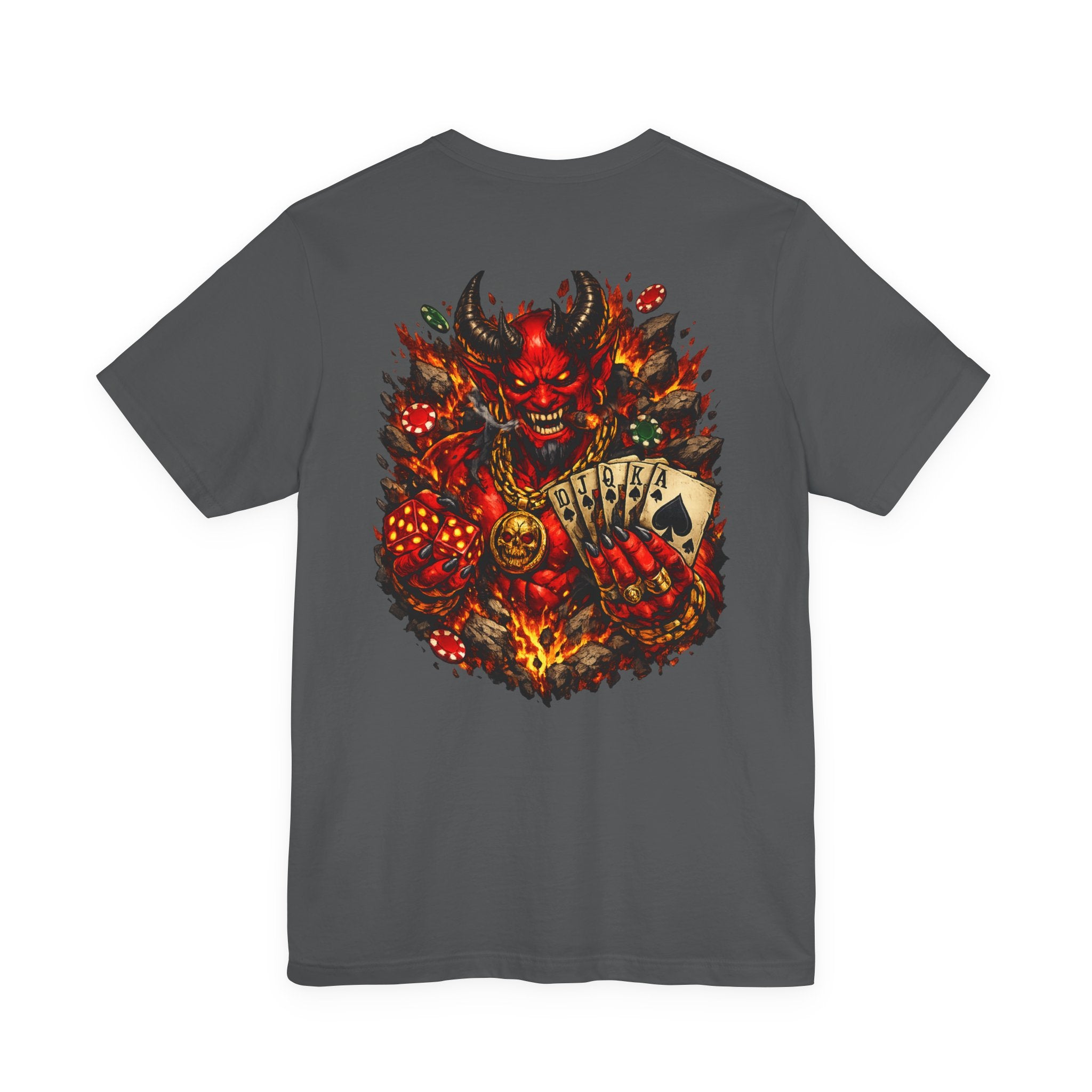 Devil Poker Tee — Fiery Demon Back Graphic T-Shirt