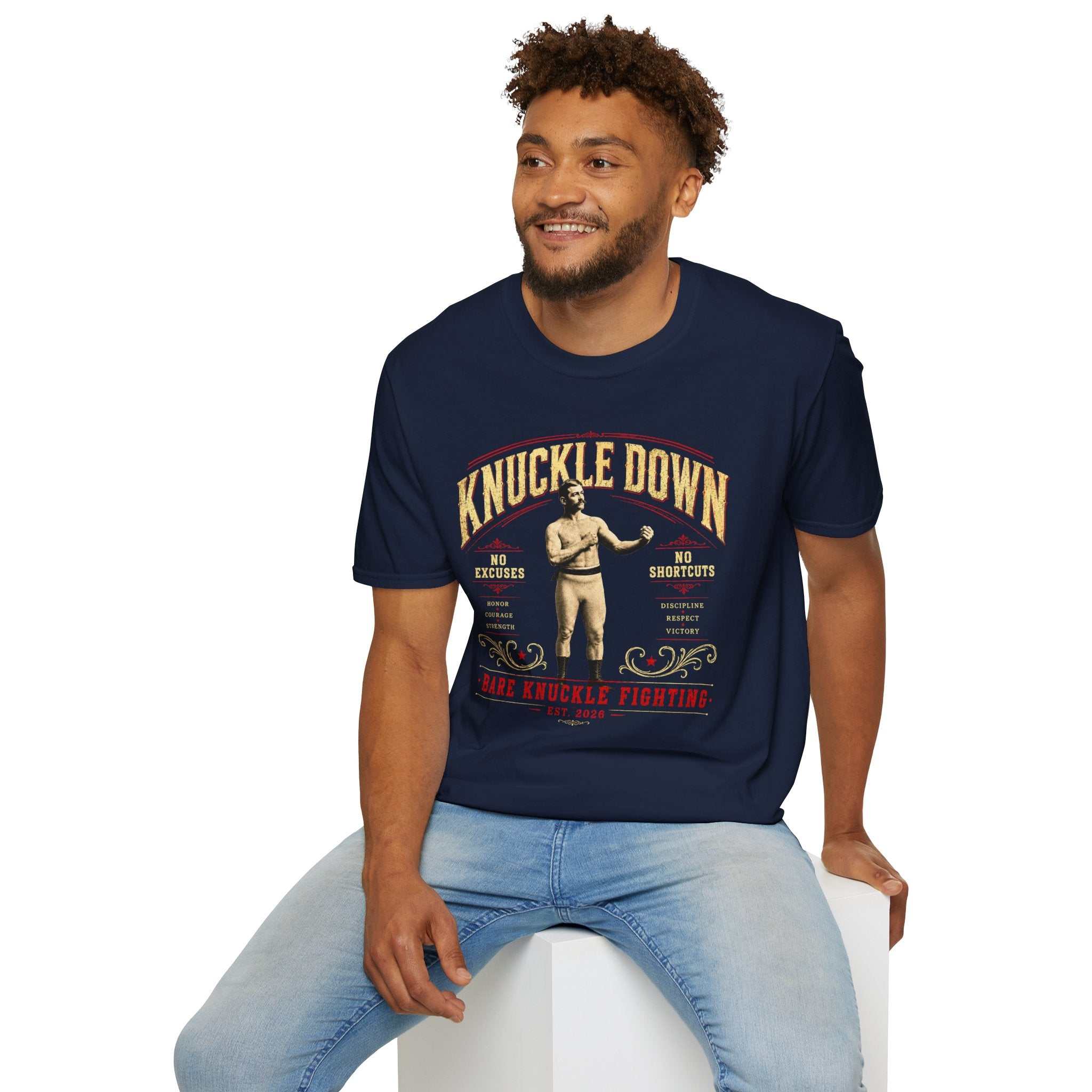 Knuckle Down Boxing T-Shirt — Vintage 'No Excuses, No Shortcuts' Fight Tee