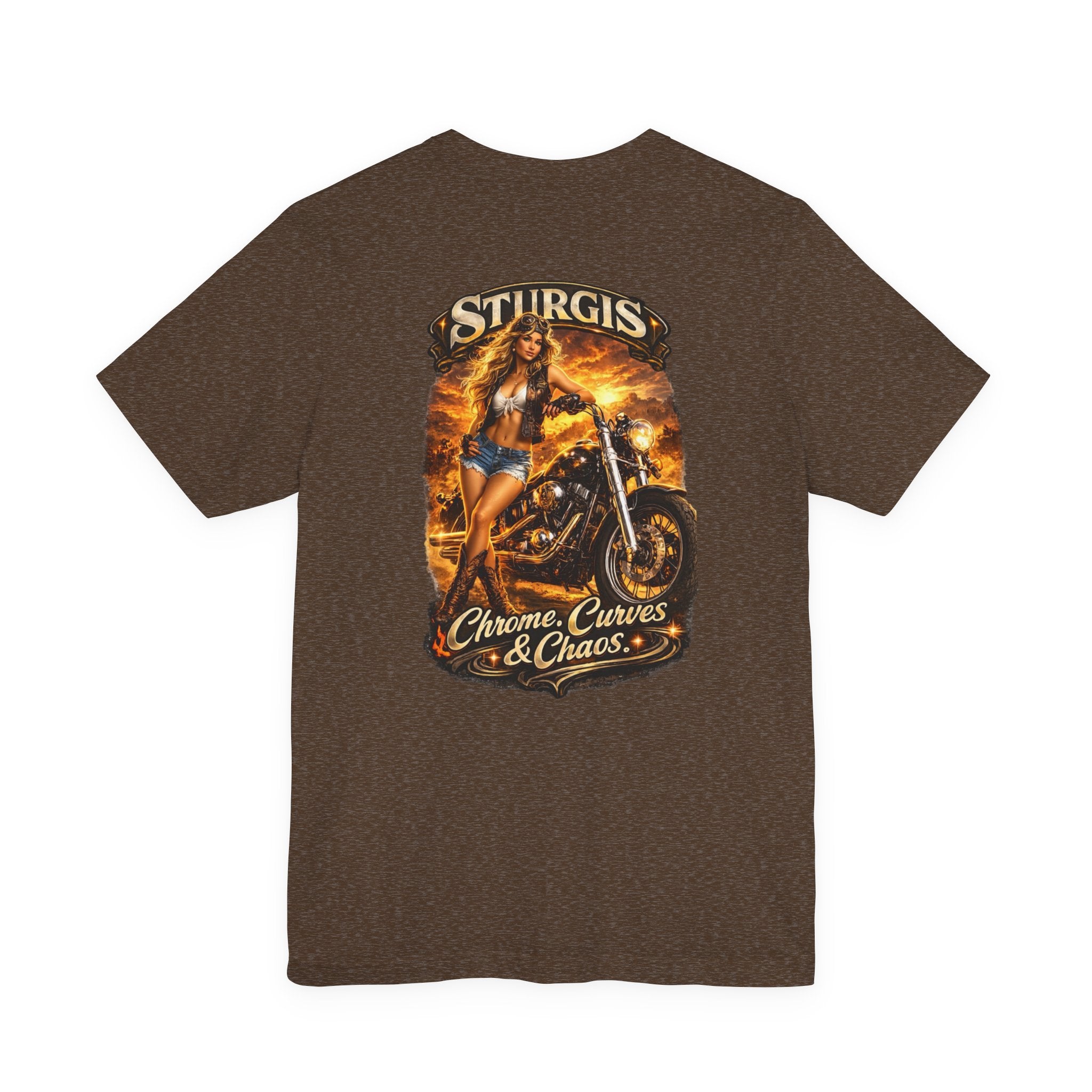 Sturgis Motorcycle Tee — "Chrome, Curves & Chaos" Biker Graphic Shirt