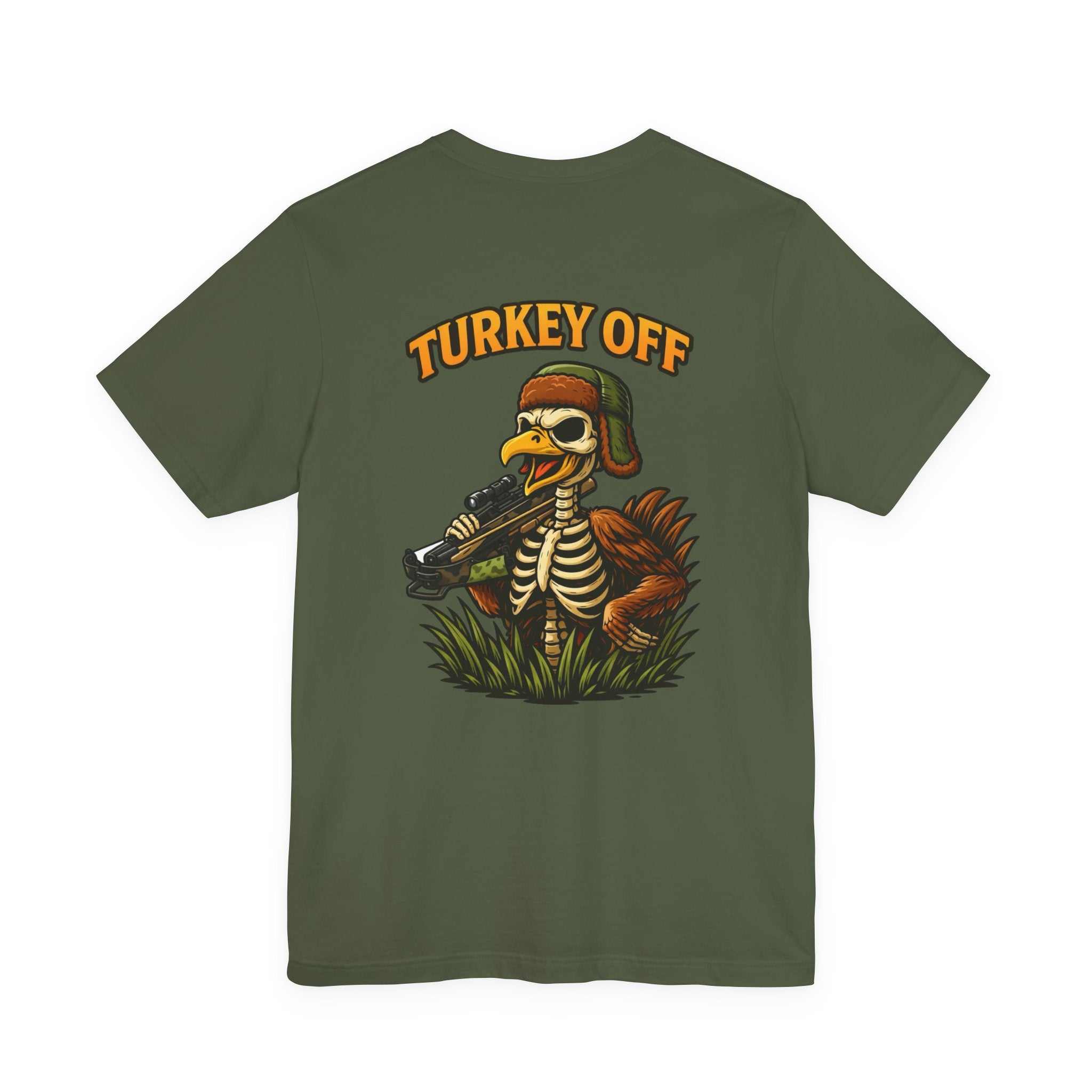 Turkey Off Graphic Tee with funny skeleton turkey design for Thanksgiving hunting and fall style