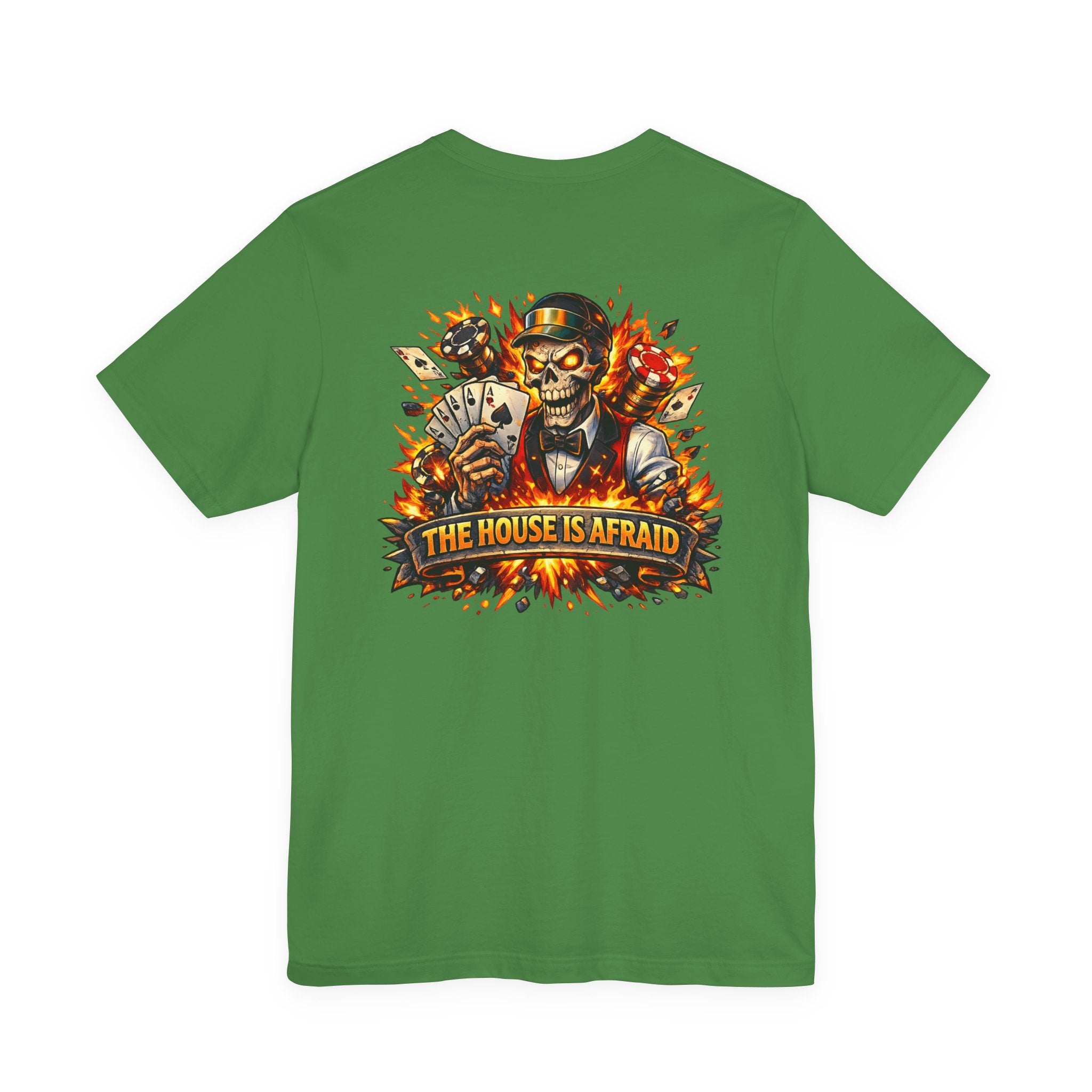 Poker Skull Tee — "The House Is Afraid" Graphic Playing Cards Shirt