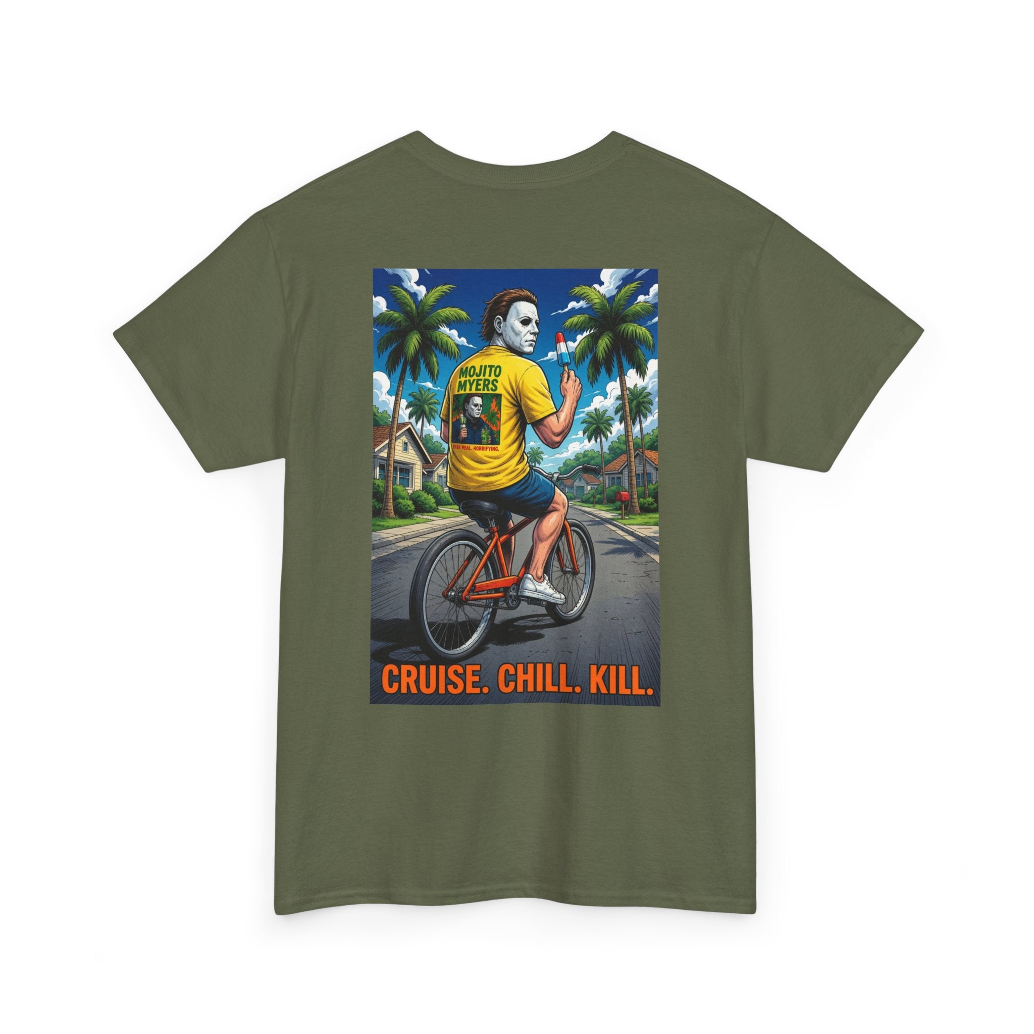 Cruise. Chill. Kill. Graphic Tee — Retro Palm Beach Michael Myers Horror T‑Shirt
