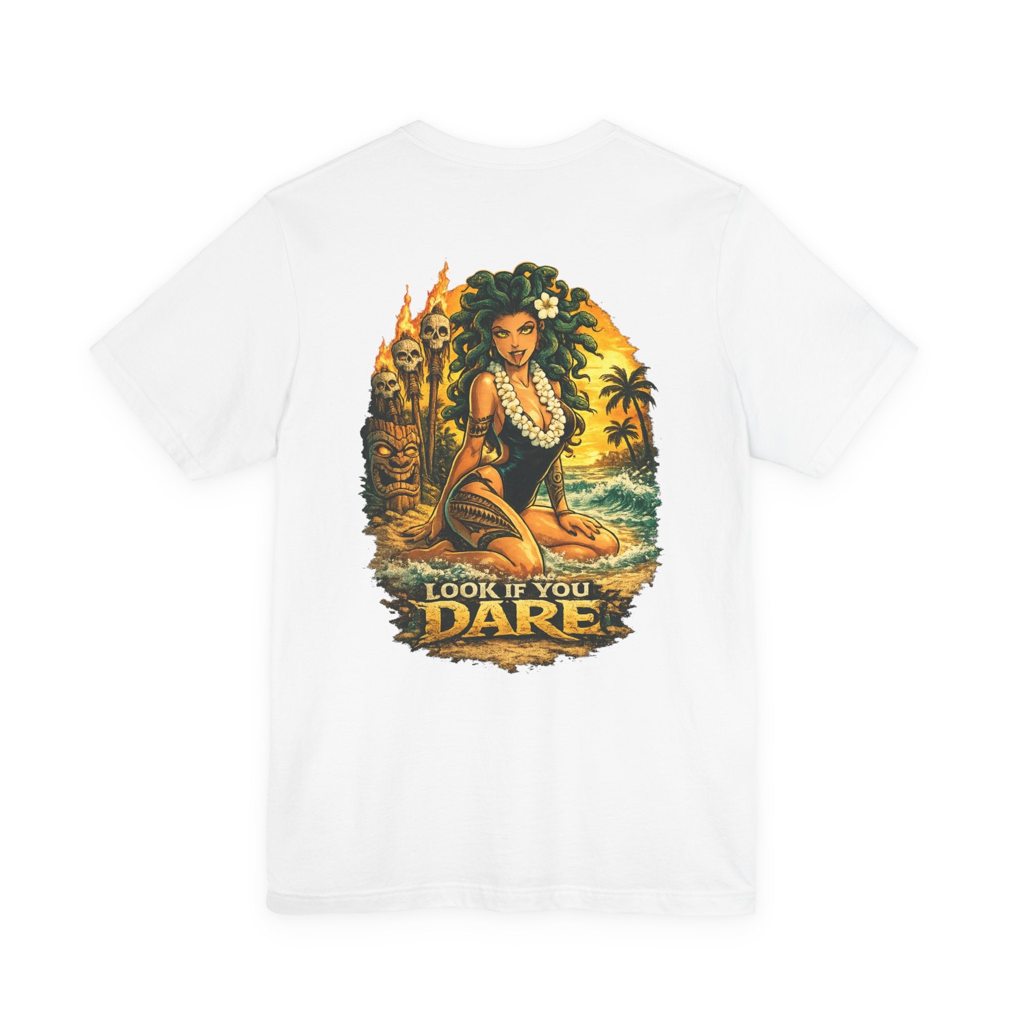 T-Shirt — Vintage Hawaiian Pinup “Look If You Dare” Tropical Surf Tee