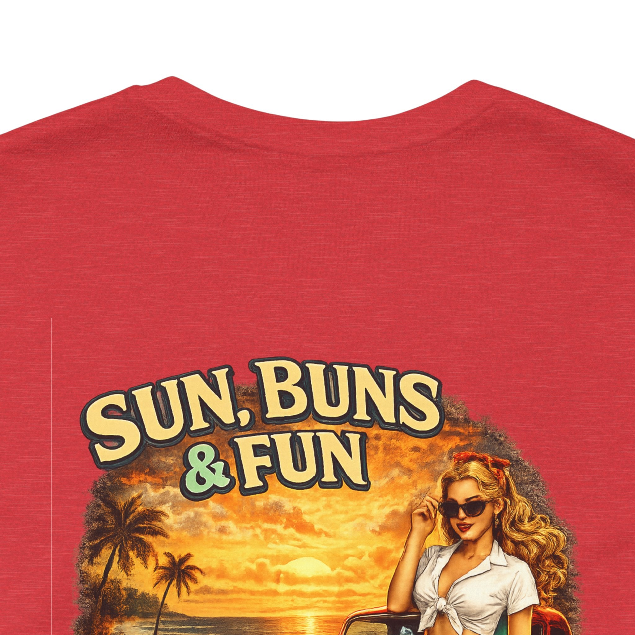 Sun, Buns & Fun Tee — Retro Pin-Up Hot Rod Beach T-Shirt
