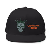 Gothic Skull Flat Bill Cap, Urban Fashion Hat, Embroidered Snapback, Crowned in Chaos, Streetwear Accessory, Gift for Him/Her