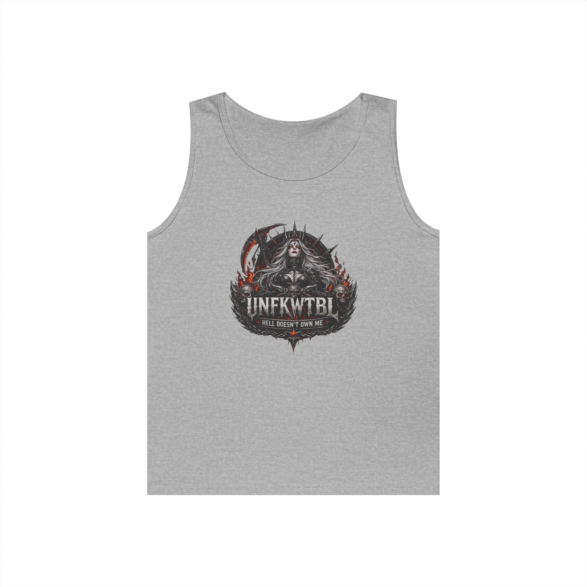 Gothic Skull Emblem Tank Top — 'UNFKWTBL' Dark Metal Graphic