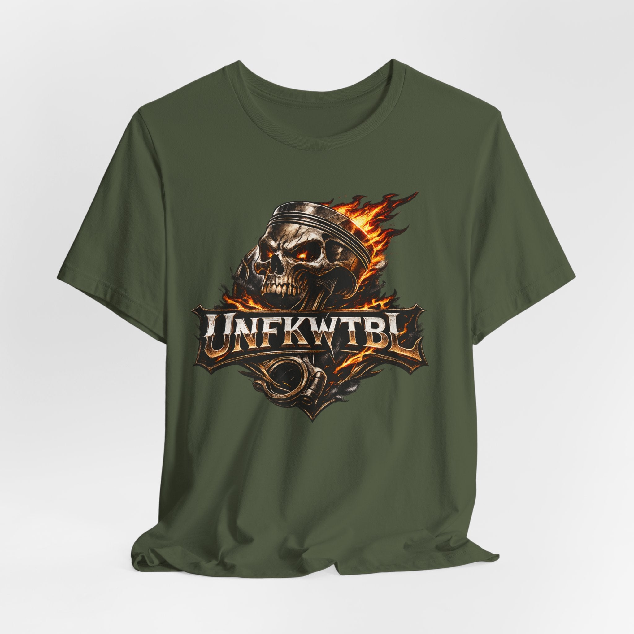 Flaming Skull "UNFKWTBL" Graphic Tee - Edgy Biker Rock T-Shirt