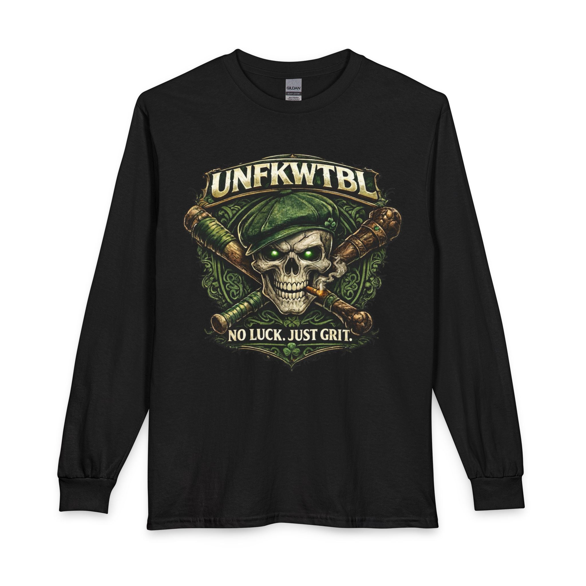Skull & Baseball Bats Long Sleeve Tee — "NO LUCK. JUST GRIT."