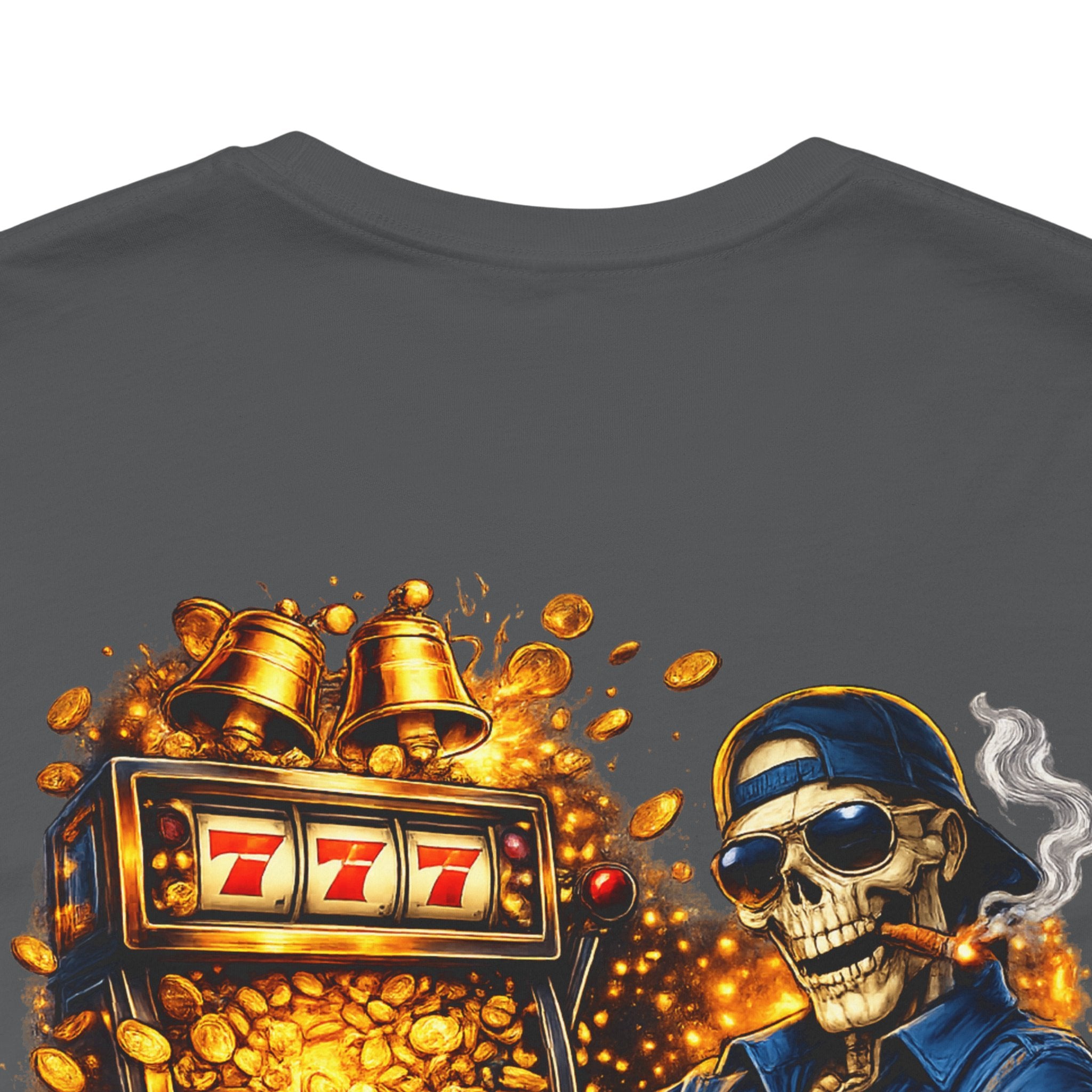 Skeleton Gambler Slot Machine T-Shirt — Retro Casino Poker Tee