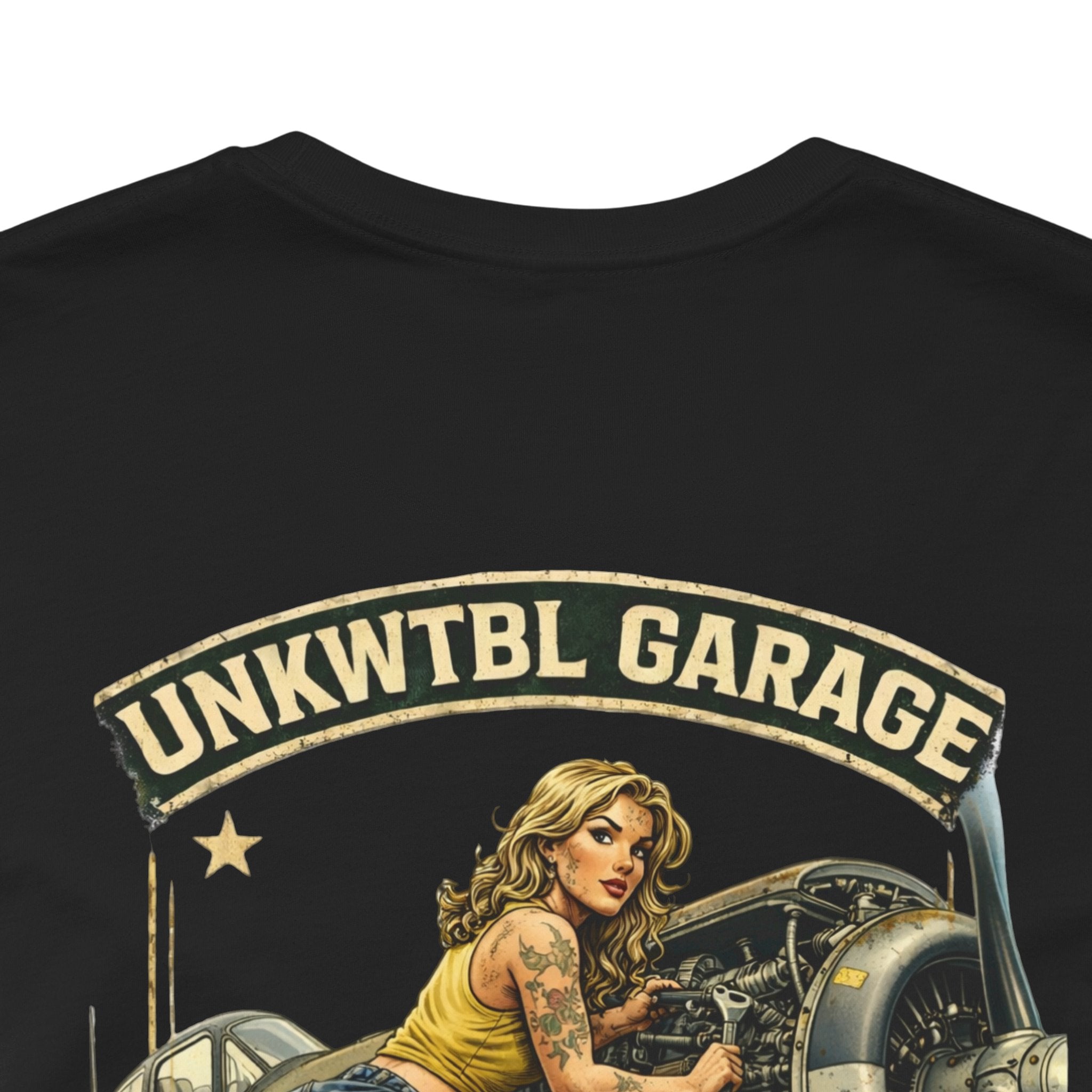 Mechanic On Duty Tee — Vintage Pin-Up Aircraft Garage Shirt